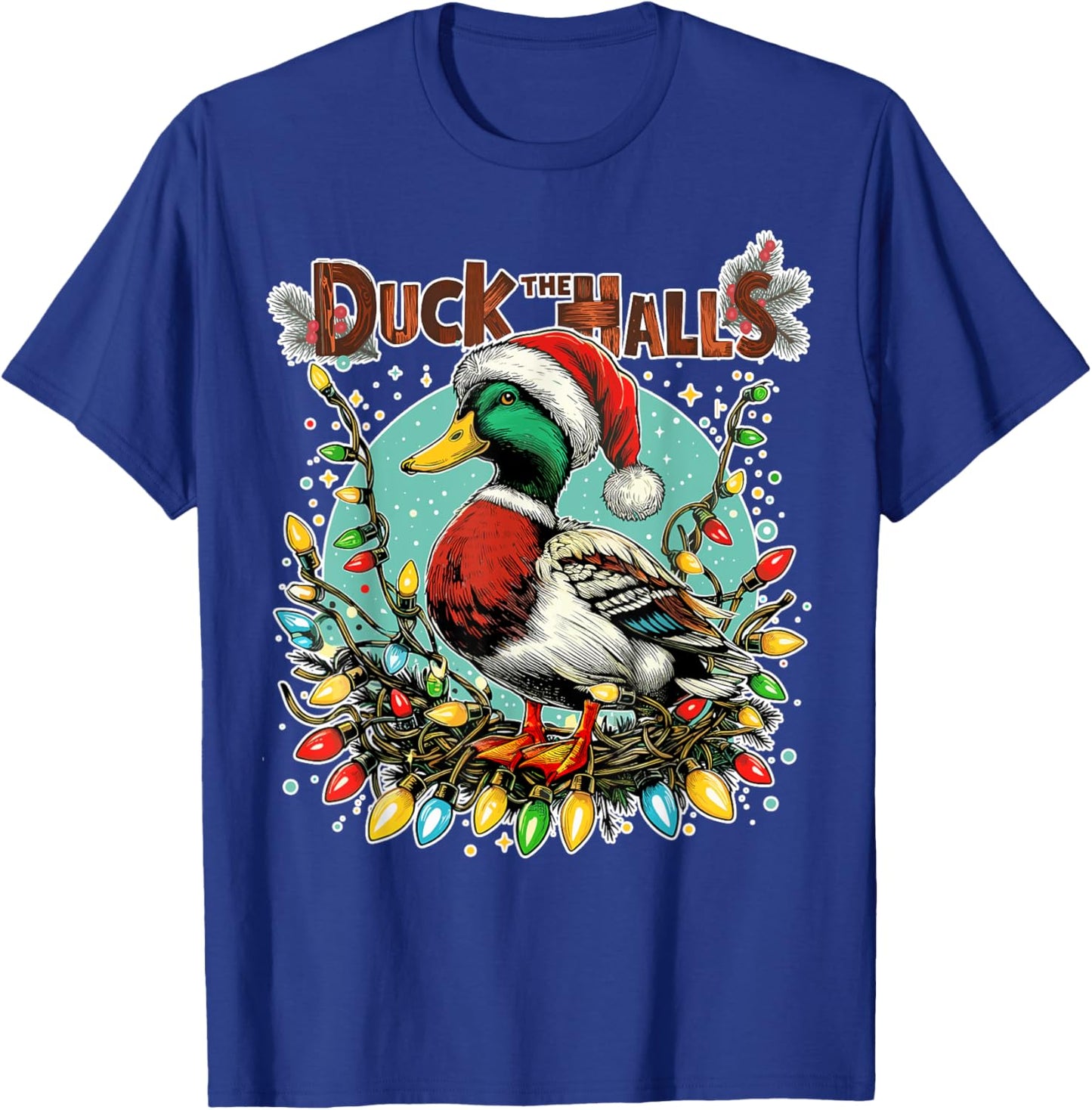 Retro Duck Christmas Lights Merry Ducking Christmas Animal T-Shirt - T-Shirt | Royal
