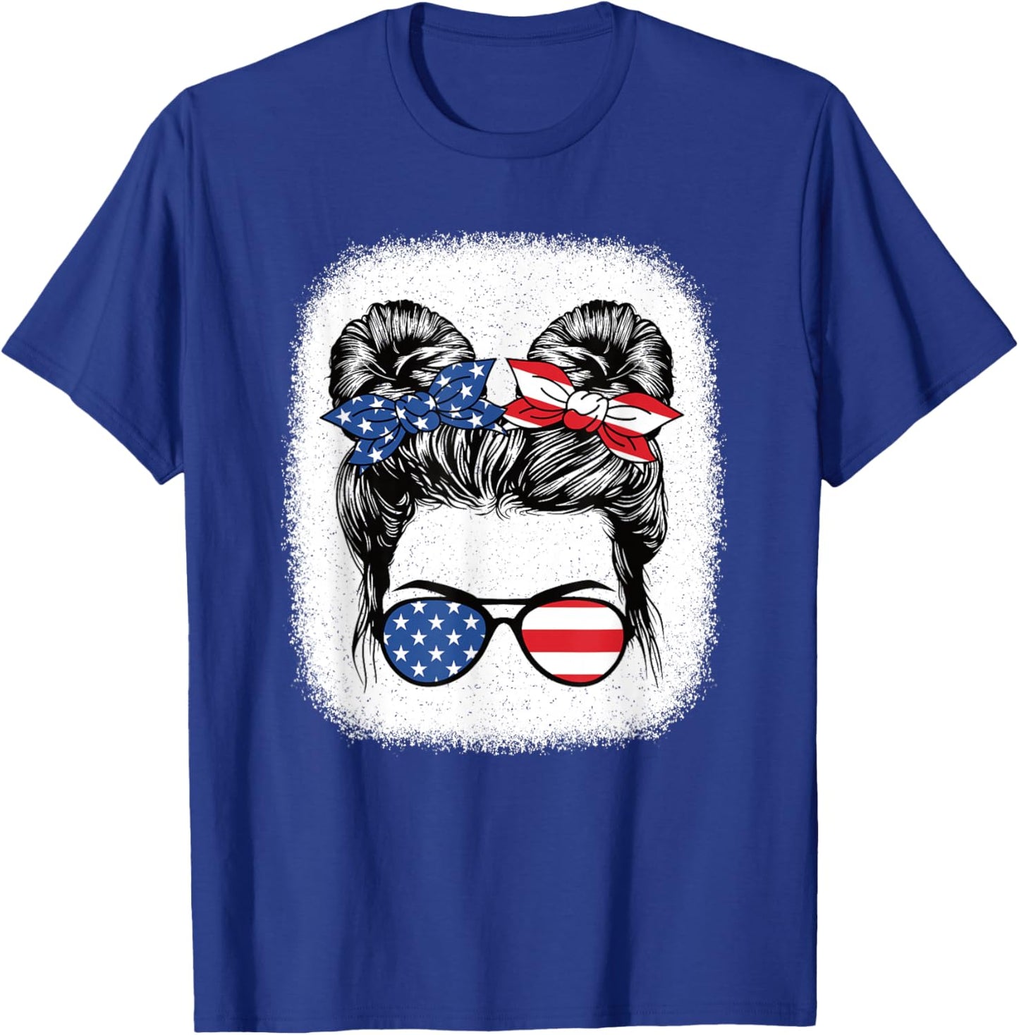 Cute 4th of July Messy Bun Girl American Flag Patriotic USA T-Shirt - T-Shirt | Royal