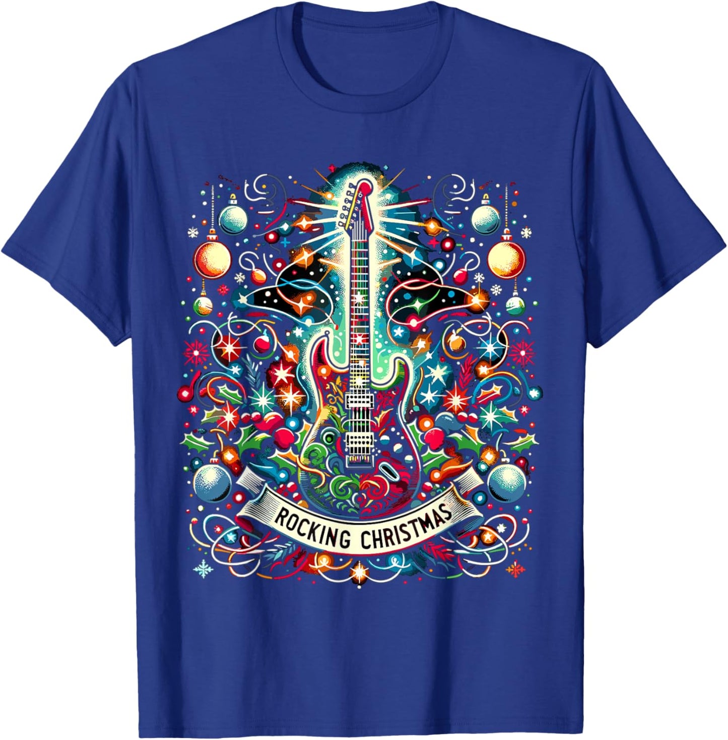 The Rocking Christmas Christmas Rock Guitar Santa T-Shirt - T-Shirt | Royal