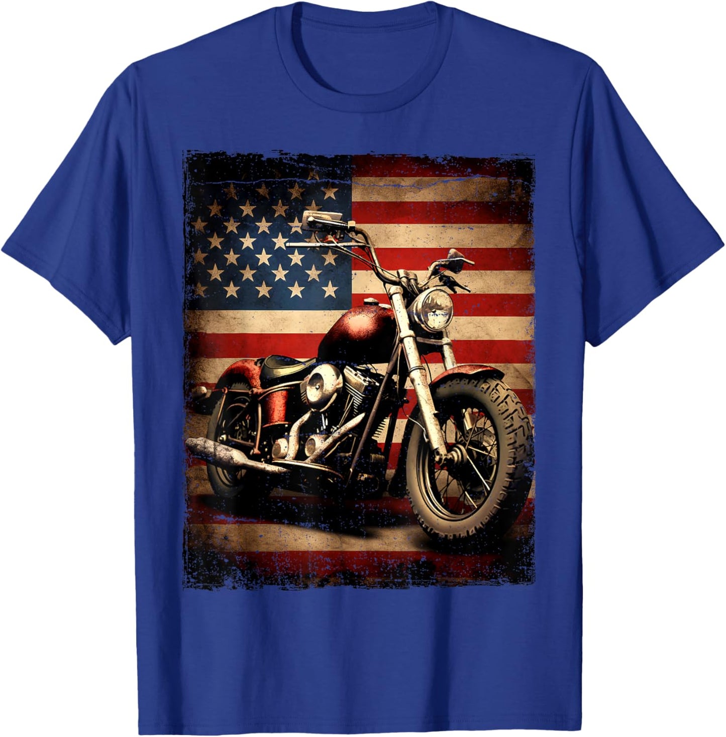 Vintage Motorcycle USA Flag Retro Biker American T-Shirt - T-Shirt | Royal