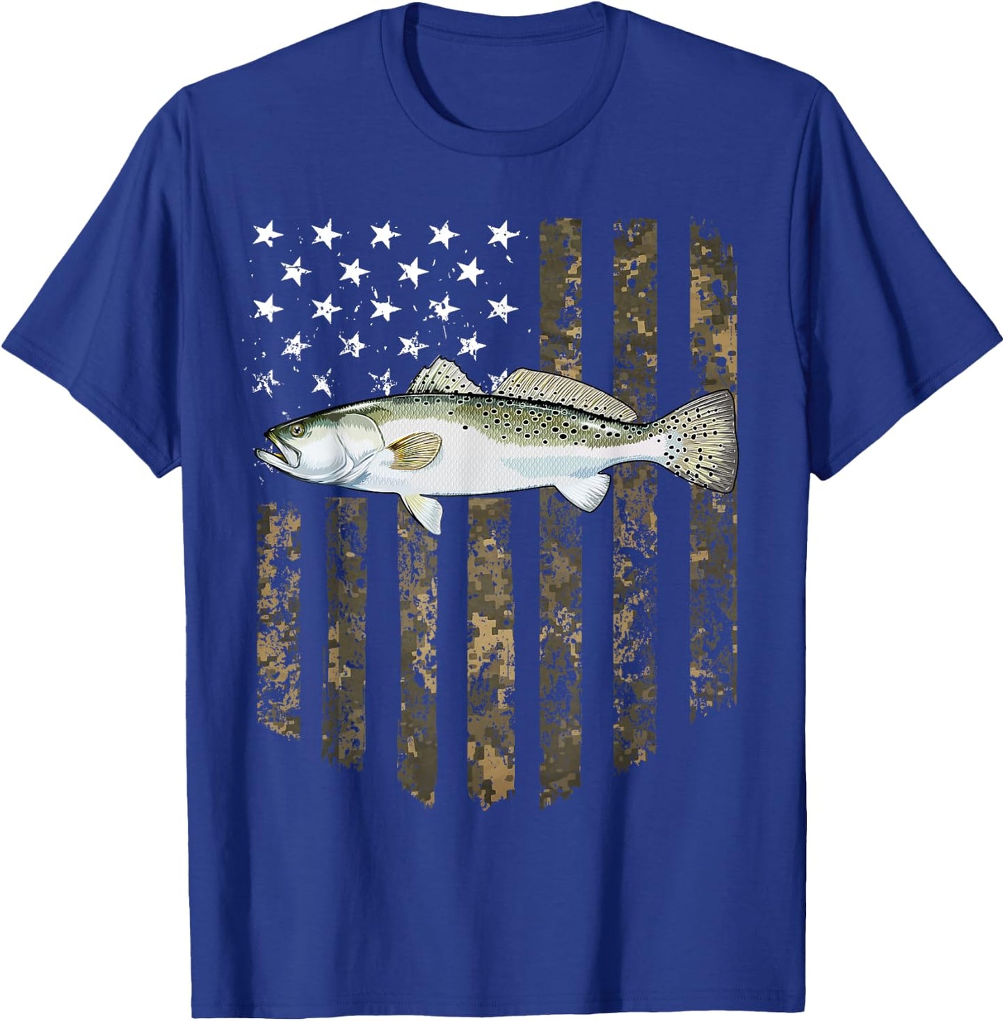 Camo American Flag Speckled Trout Fishing 4th Of July Men T-Shirt - T-Shirt | Royal