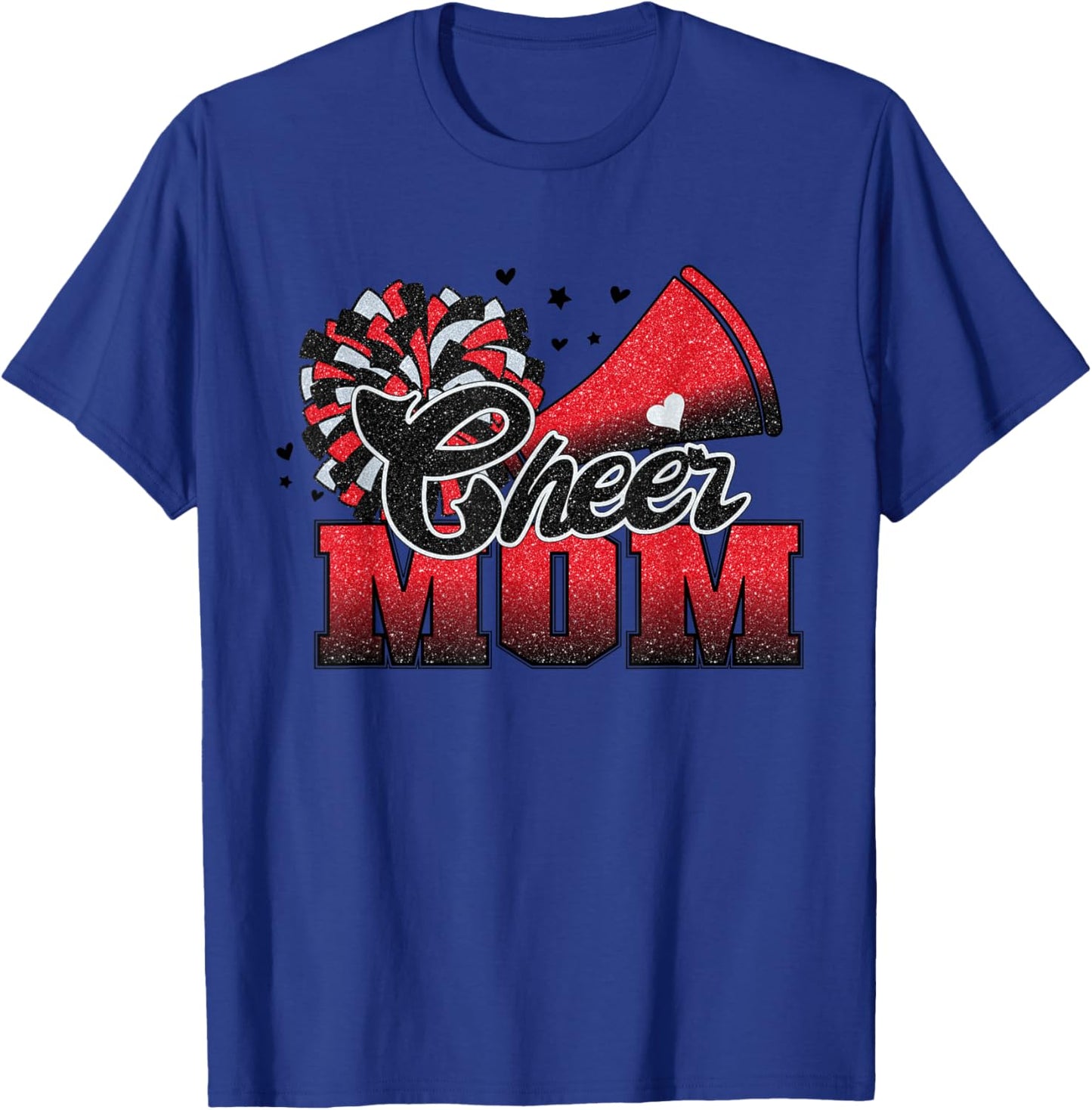Football Cheer Mom Red Black Pom Leopard T-Shirt - T-Shirt | Royal