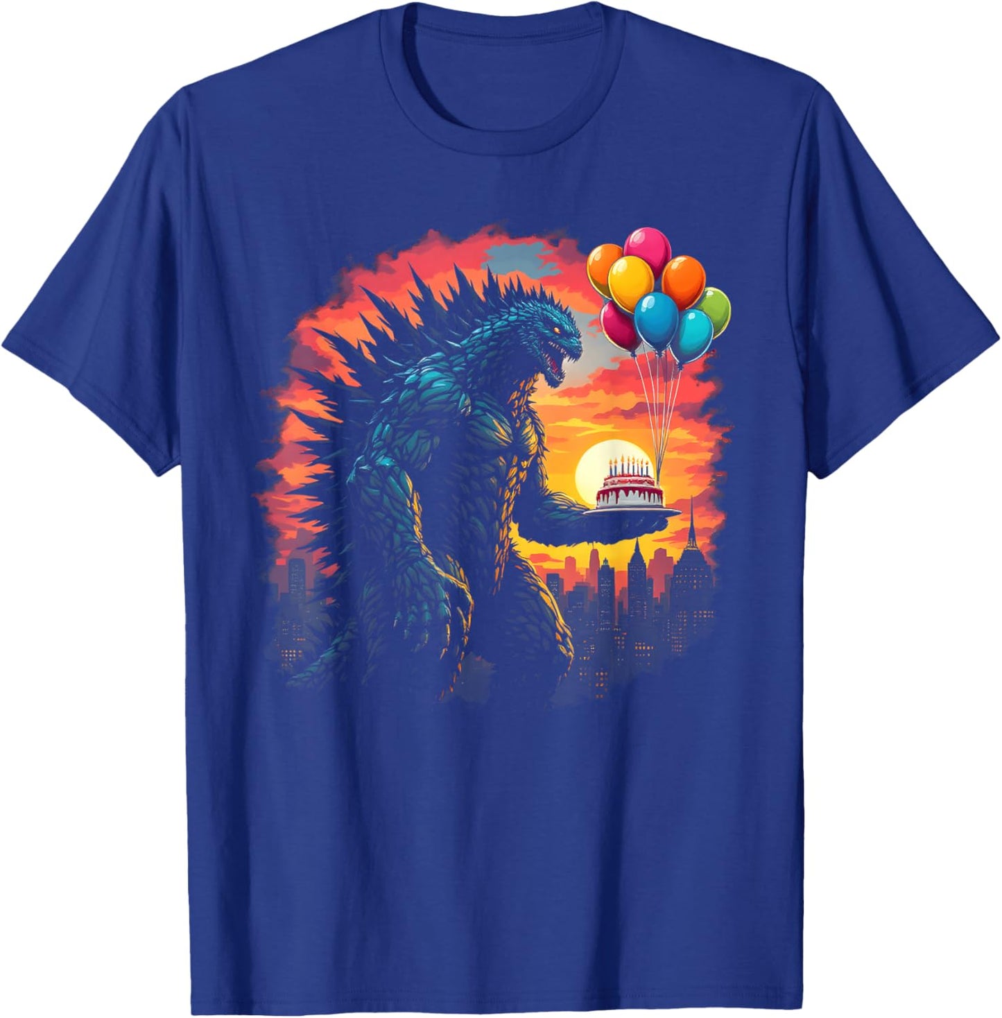 Kaiju Balloon And Cake Funny Japanese Monster Lover Birthday T-Shirt - T-Shirt | Royal