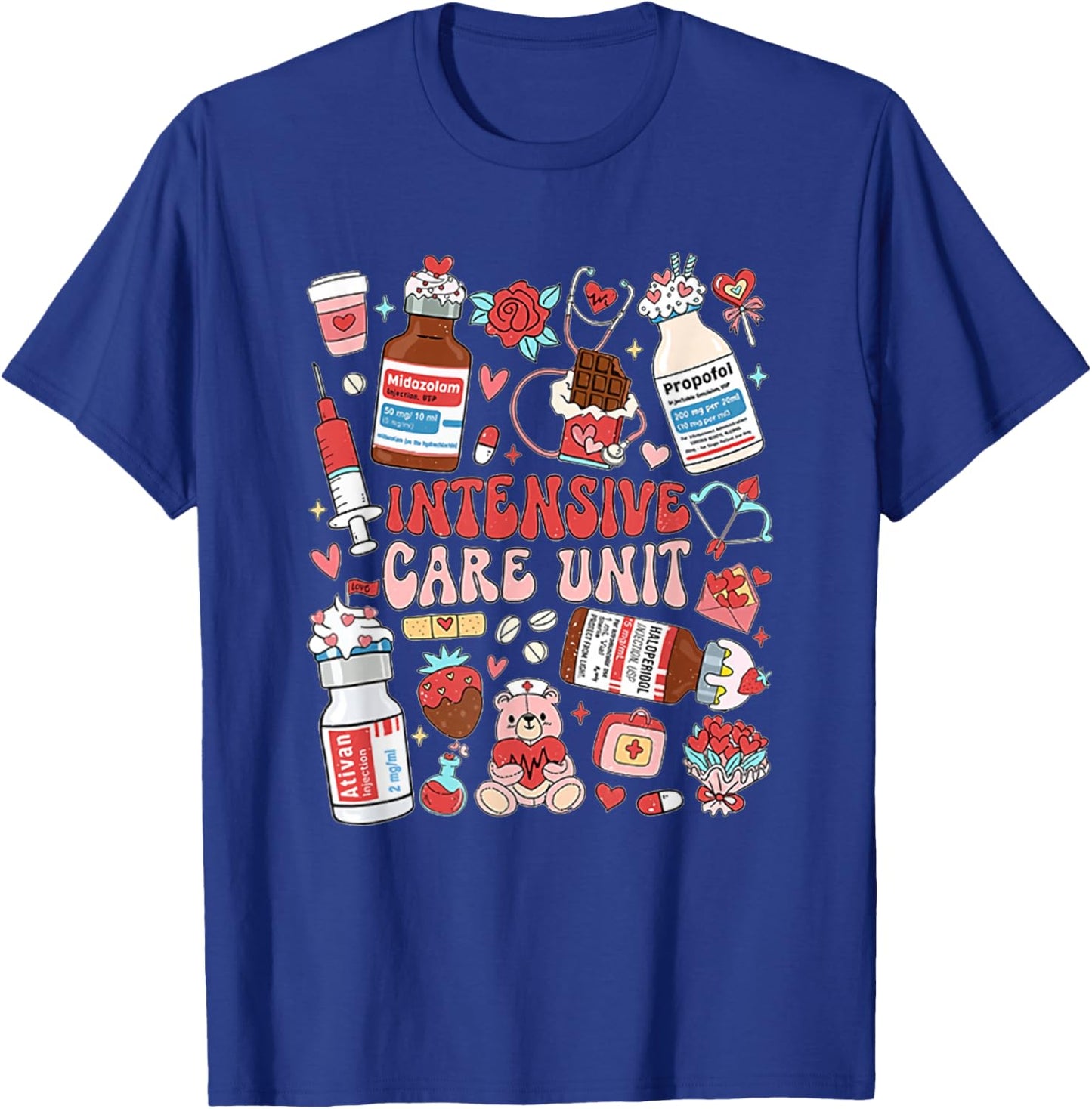 Retro Intensive Care Unit Nurse Tech Valentine ICU Nurse T-Shirt - T-Shirt | Royal