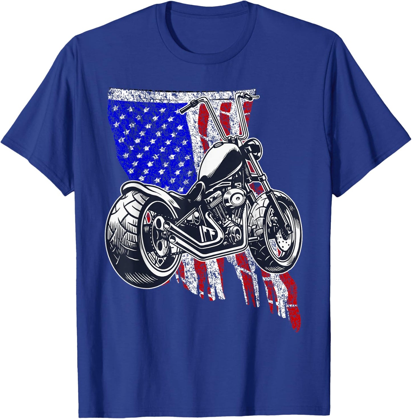Bobber Motorcycle July 4 Veteran Memorial Day American Flag T-Shirt - T-Shirt | Royal