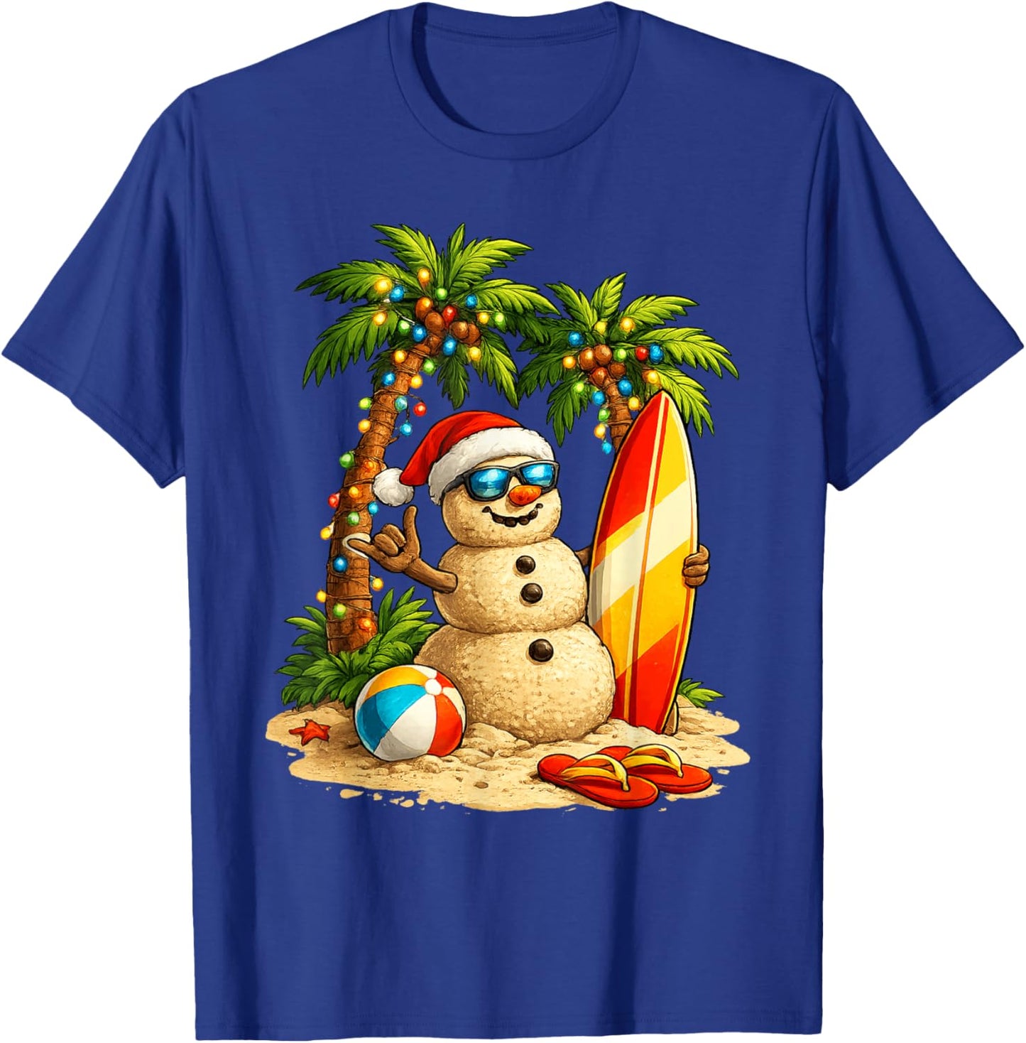 Xmas in July Santa Snowman Beach Summer Christmas in June T-Shirt - T-Shirt | Royal