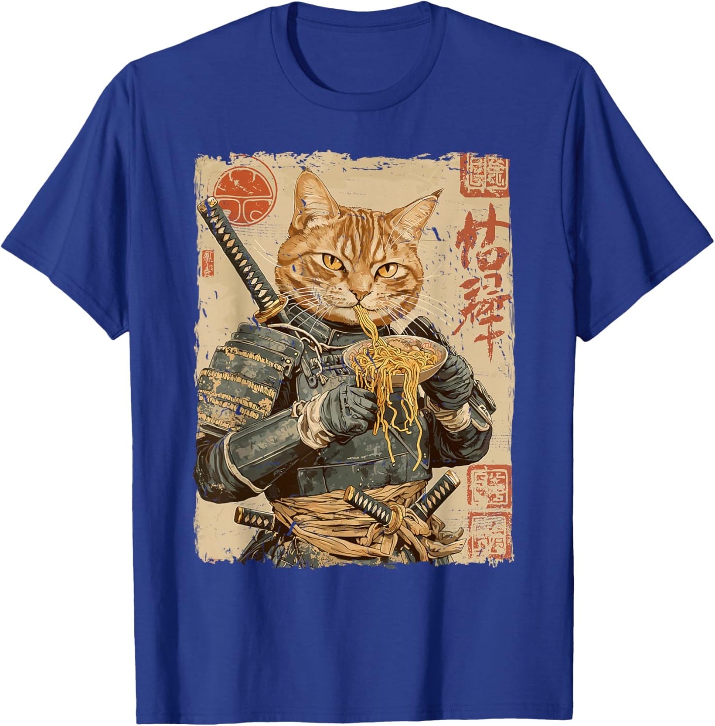Samurai Cat Loves Ramen Funny Anime Japanese Artwork Samurai T-Shirt - T-Shirt | Royal