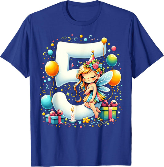Kids Fairy Theme fifth Bday Party 5th Fairy Birthday T-Shirt - T-Shirt | Royal