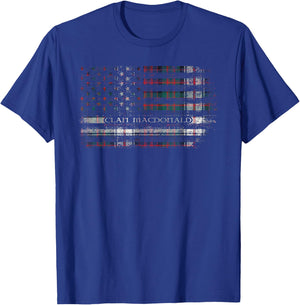 Clan MacDonald Dress Scottish tartan US flag kilt Scotland T-Shirt - T-Shirt | Royal