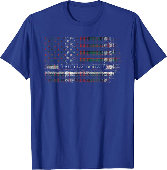 Clan MacDonald Dress Scottish tartan US flag kilt Scotland T-Shirt - T-Shirt | Royal