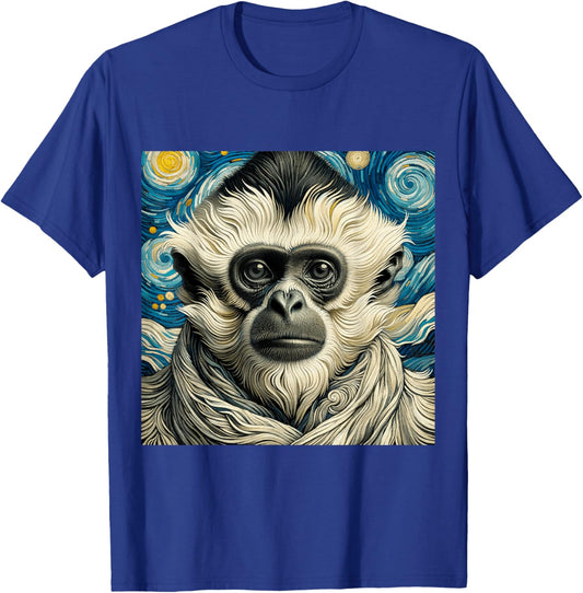 Vincent Van Gogh Shirt Monkey Yunnan White-Handed Gibbon Art T-Shirt - T-Shirt | Royal