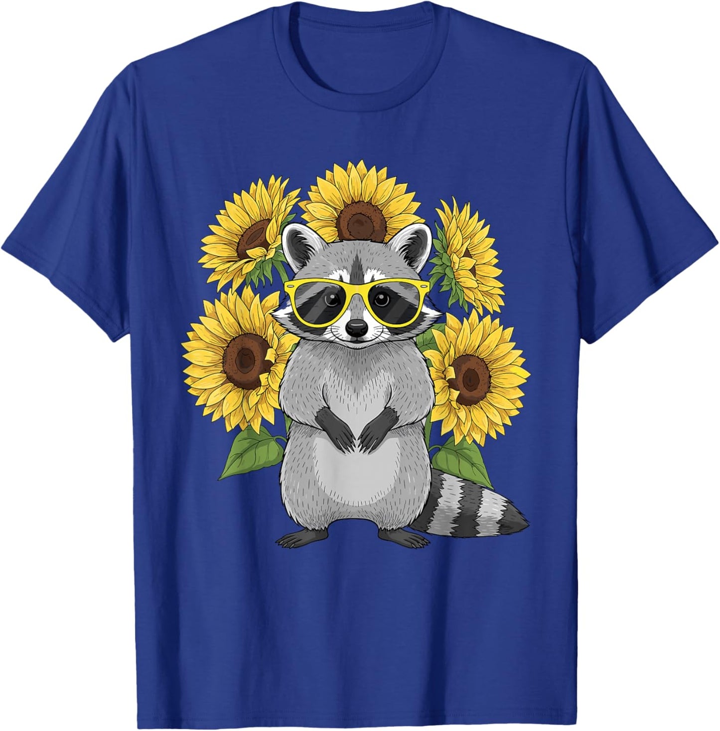 Cute Raccoon with Sunglasses and Sunflowers Women T-Shirt - T-Shirt | Royal