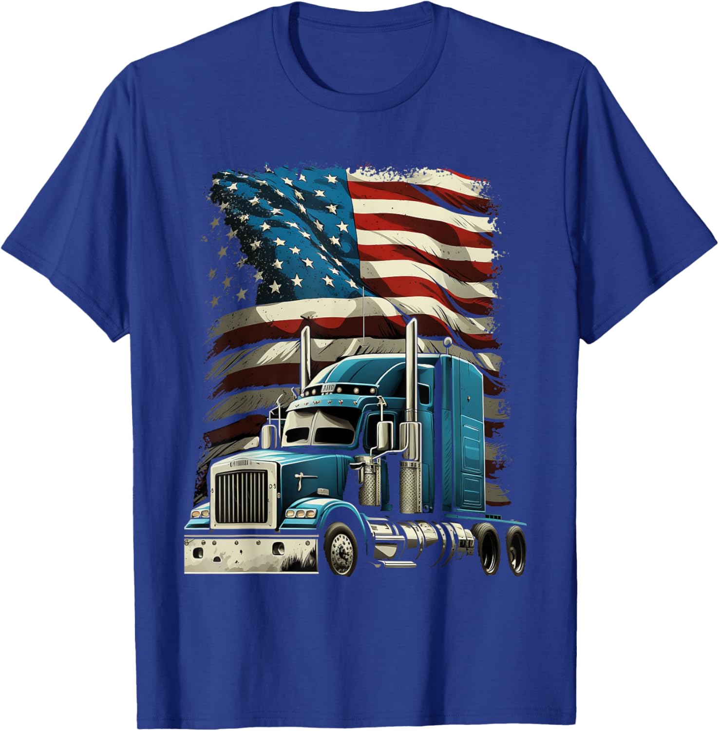 Trucker US American Flag For Patriotic Truck Driver T-Shirt - T-Shirt | Royal