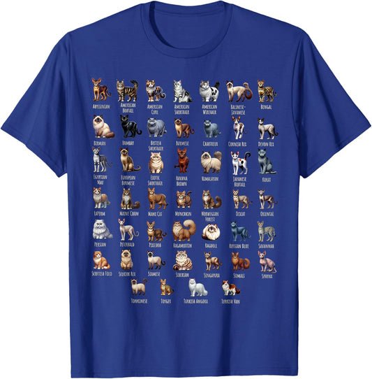 Cat Breeds for Cat Lovers Women Kids T-Shirt - T-Shirt | Royal