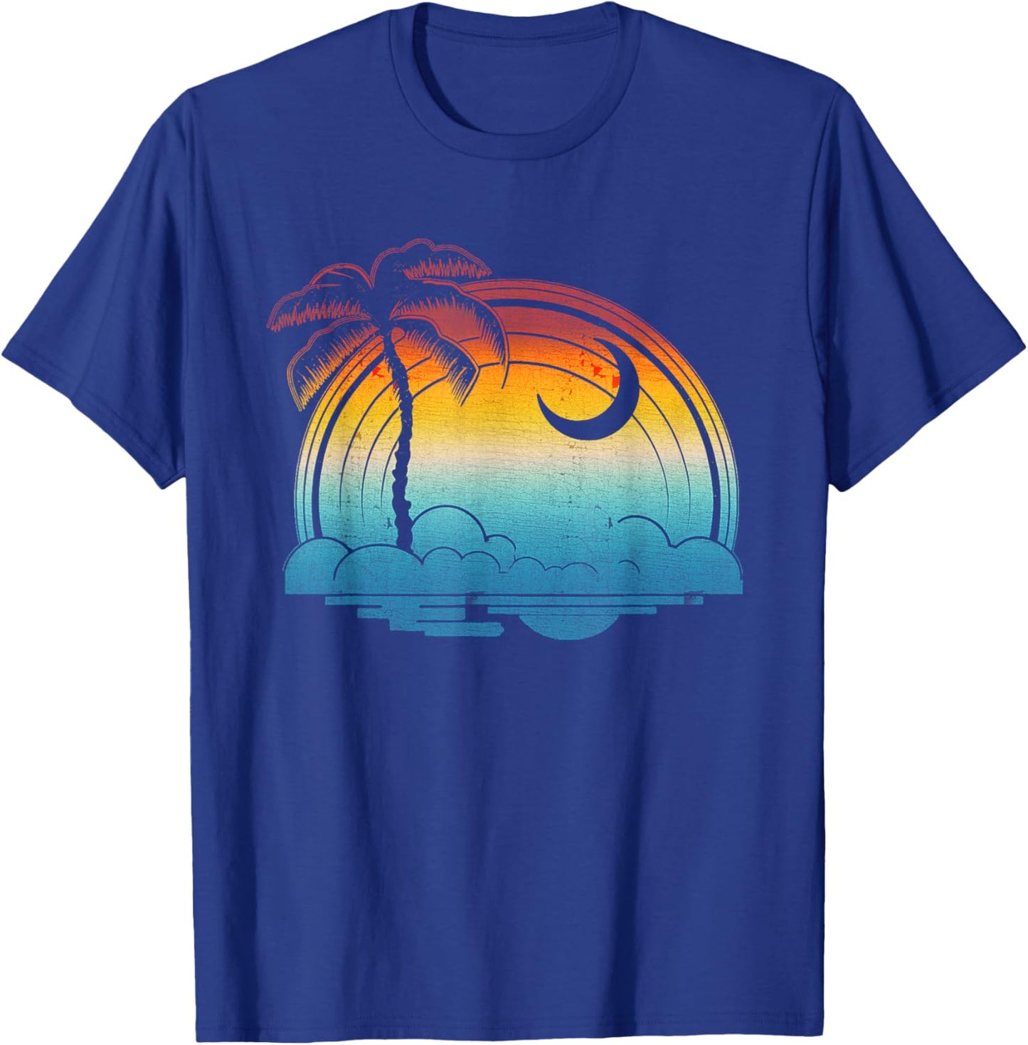 Retro Sunset South Carolina Flag Palmetto Tree Crescent Moon T-Shirt - T-Shirt | Royal