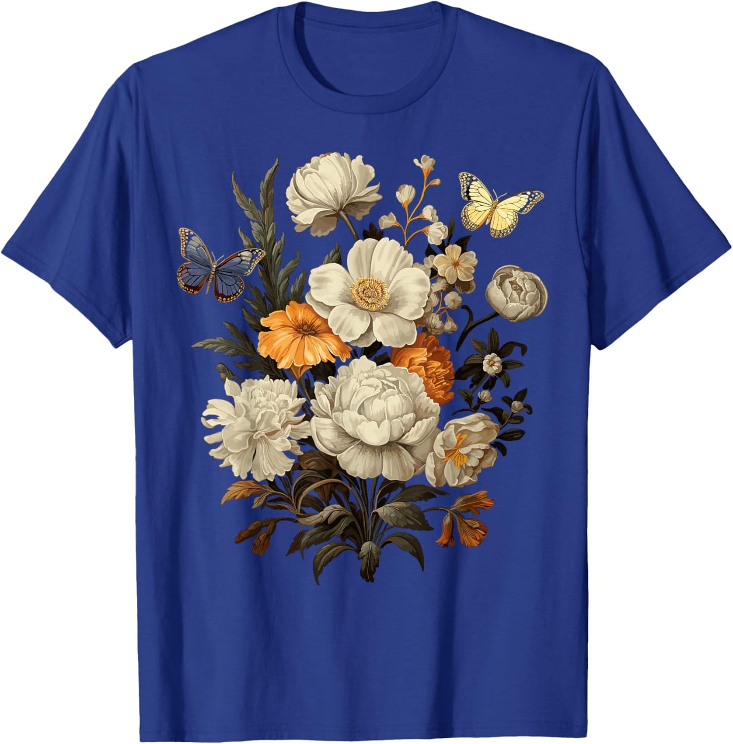Vintage Pressed Flowers Butterflies Floral Boho Wildflowers T-Shirt - T-Shirt | Royal