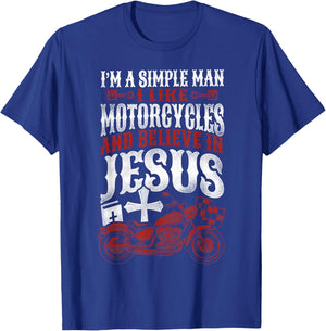 Classic Christian Motorcycle Biker I Am A Simple Man I Like T-Shirt - T-Shirt | Royal