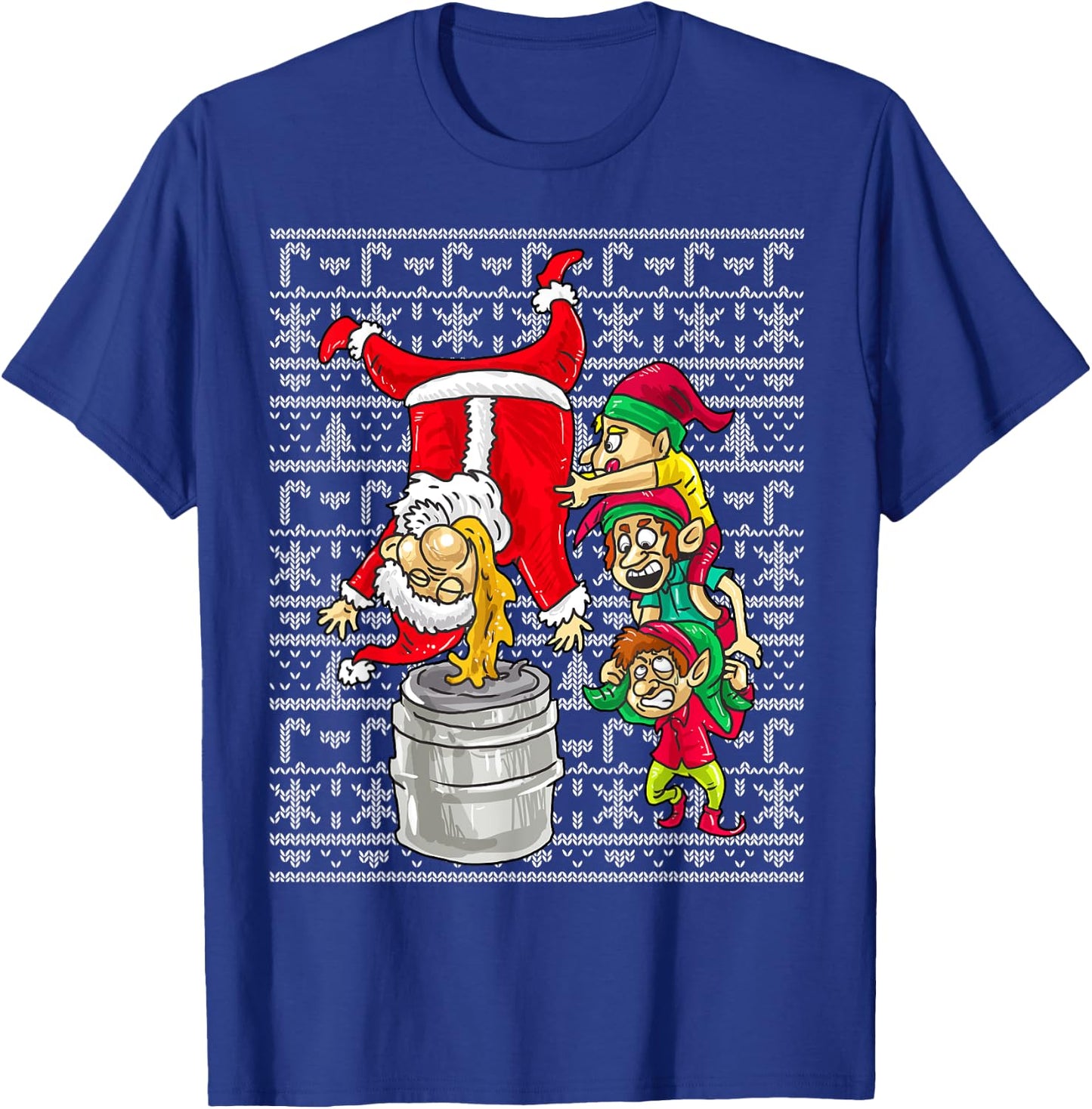 Santa Claus Keg Stand Beer Elves Drinking Humor Christmas T-Shirt - T-Shirt | Royal