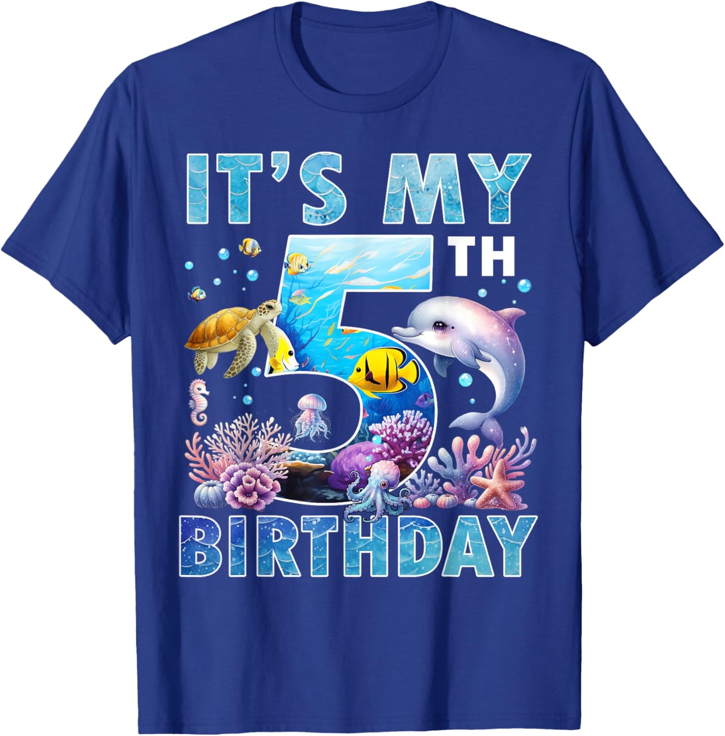 It’s My 5th Birthday Ocean 5 Years Old Sea Aquarium Birthday T-Shirt - T-Shirt | Royal