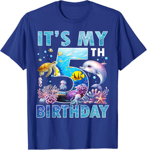 It’s My 5th Birthday Ocean 5 Years Old Sea Aquarium Birthday T-Shirt - T-Shirt | Royal