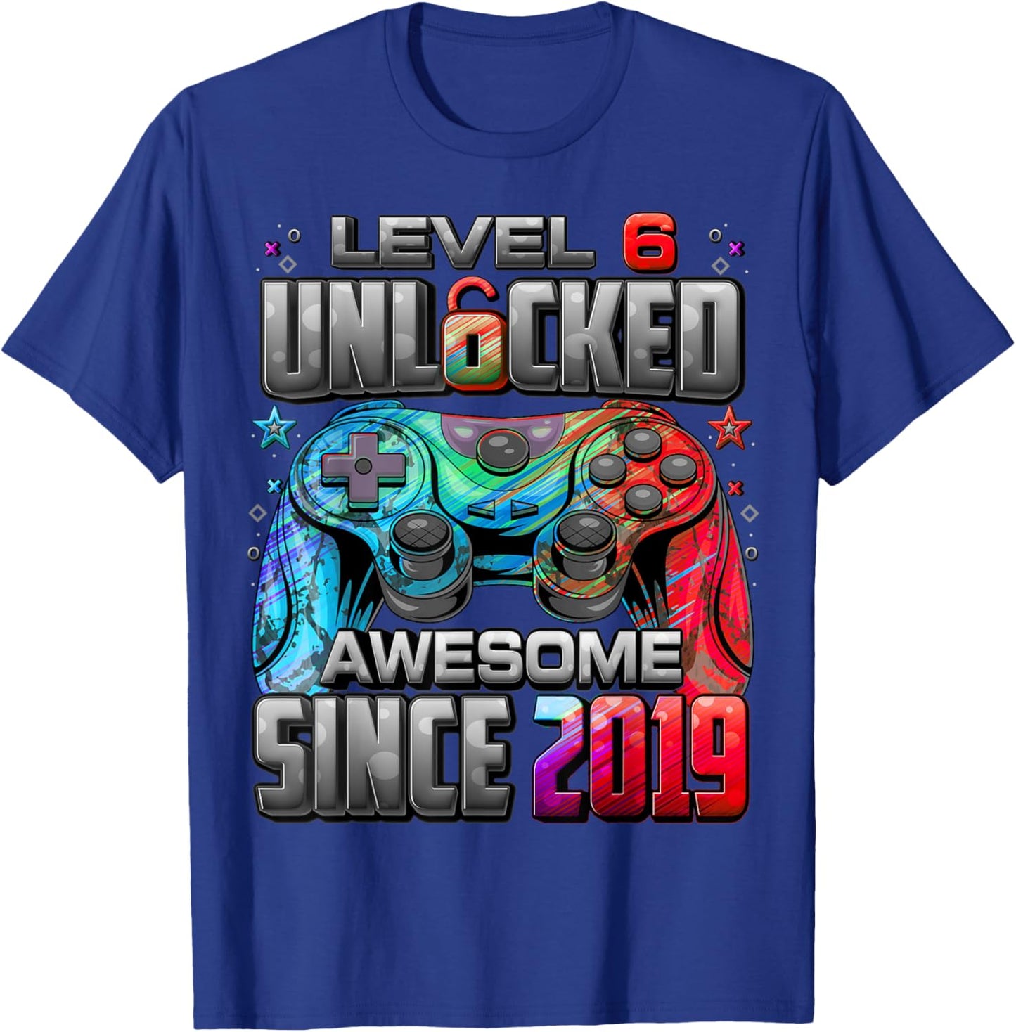 Level 6 Unlocked Awesome Since 2019 6th Birthday Gaming T-Shirt - T-Shirt | Royal