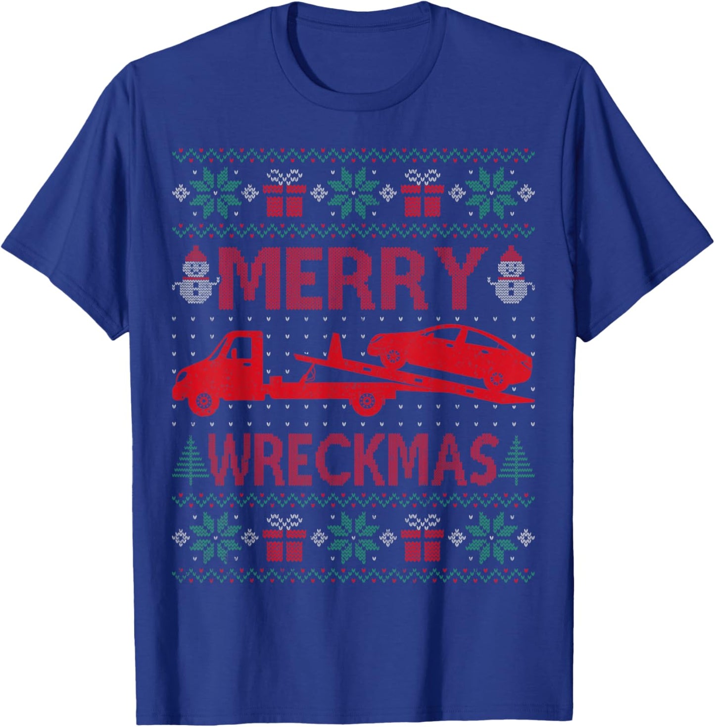 Merry Wreckmas - Funny Ugly Christmas Tow Truck Driver T-Shirt - T-Shirt | Royal