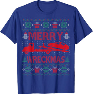 Merry Wreckmas - Funny Ugly Christmas Tow Truck Driver T-Shirt - T-Shirt | Royal