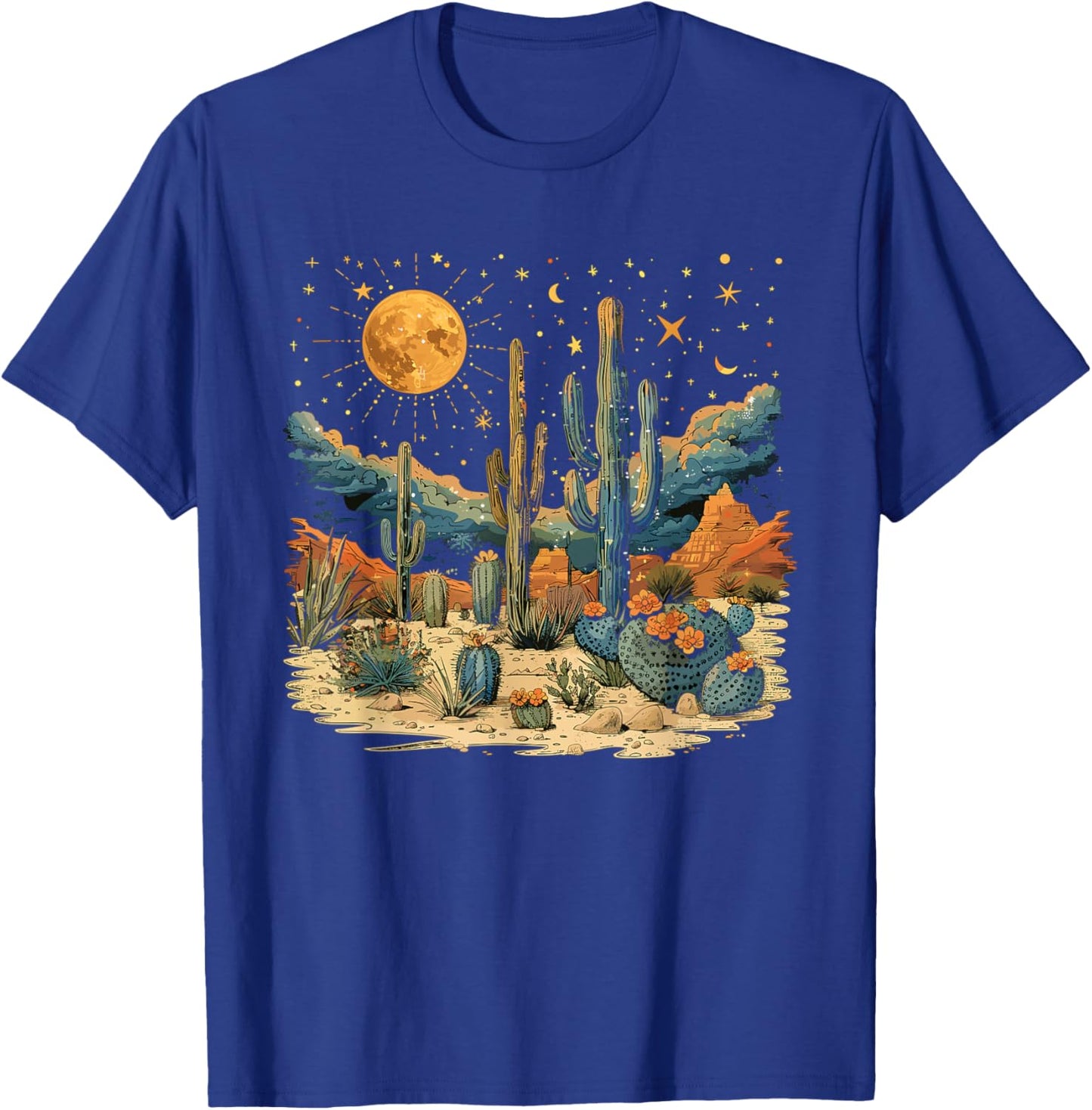 Saguaro Cactus Desert Art Moon Nature T-Shirt - T-Shirt | Royal