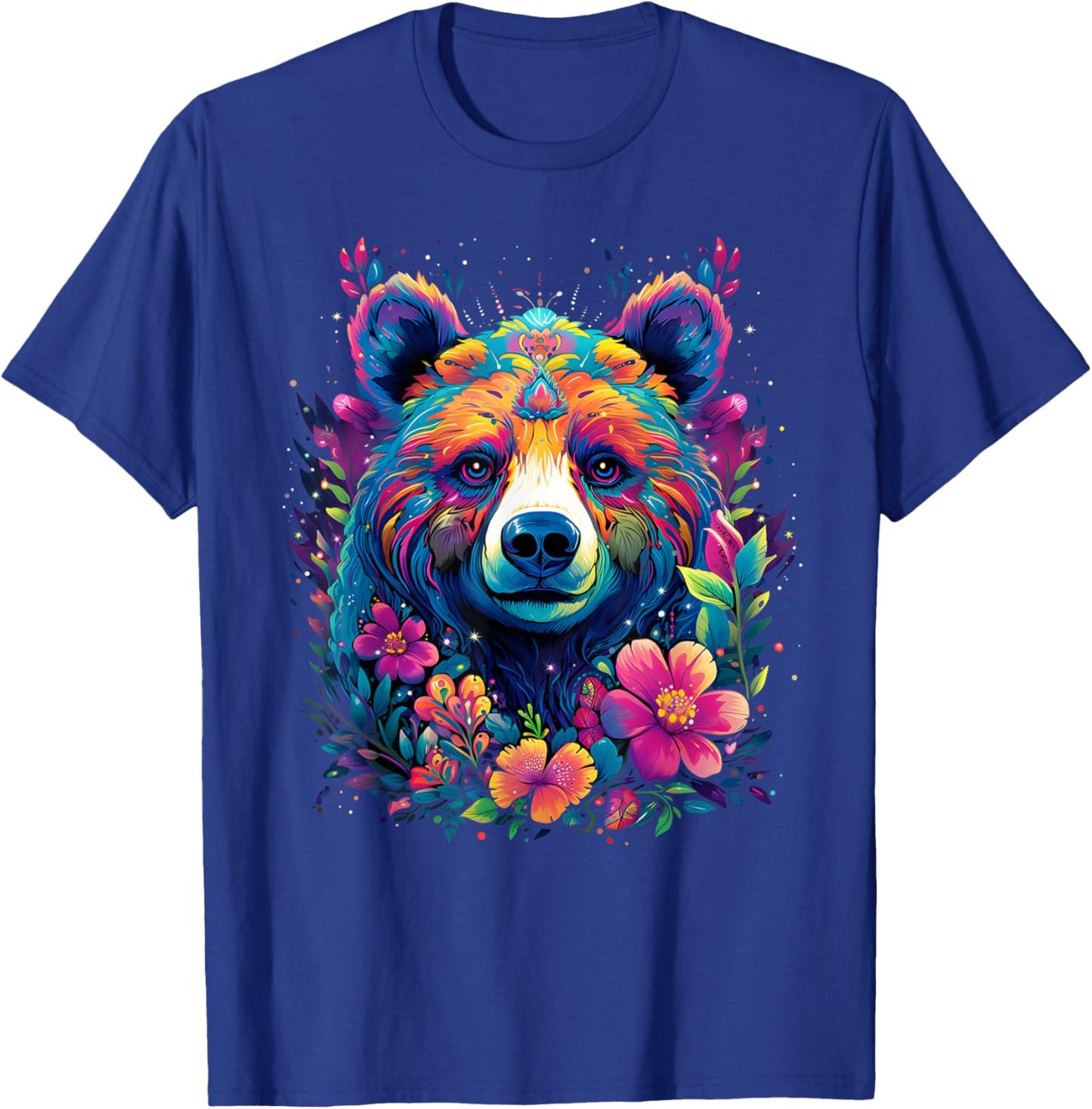 Flower Bear Colorful Rainbow Vibrant Graphic T-Shirt - T-Shirt | Royal