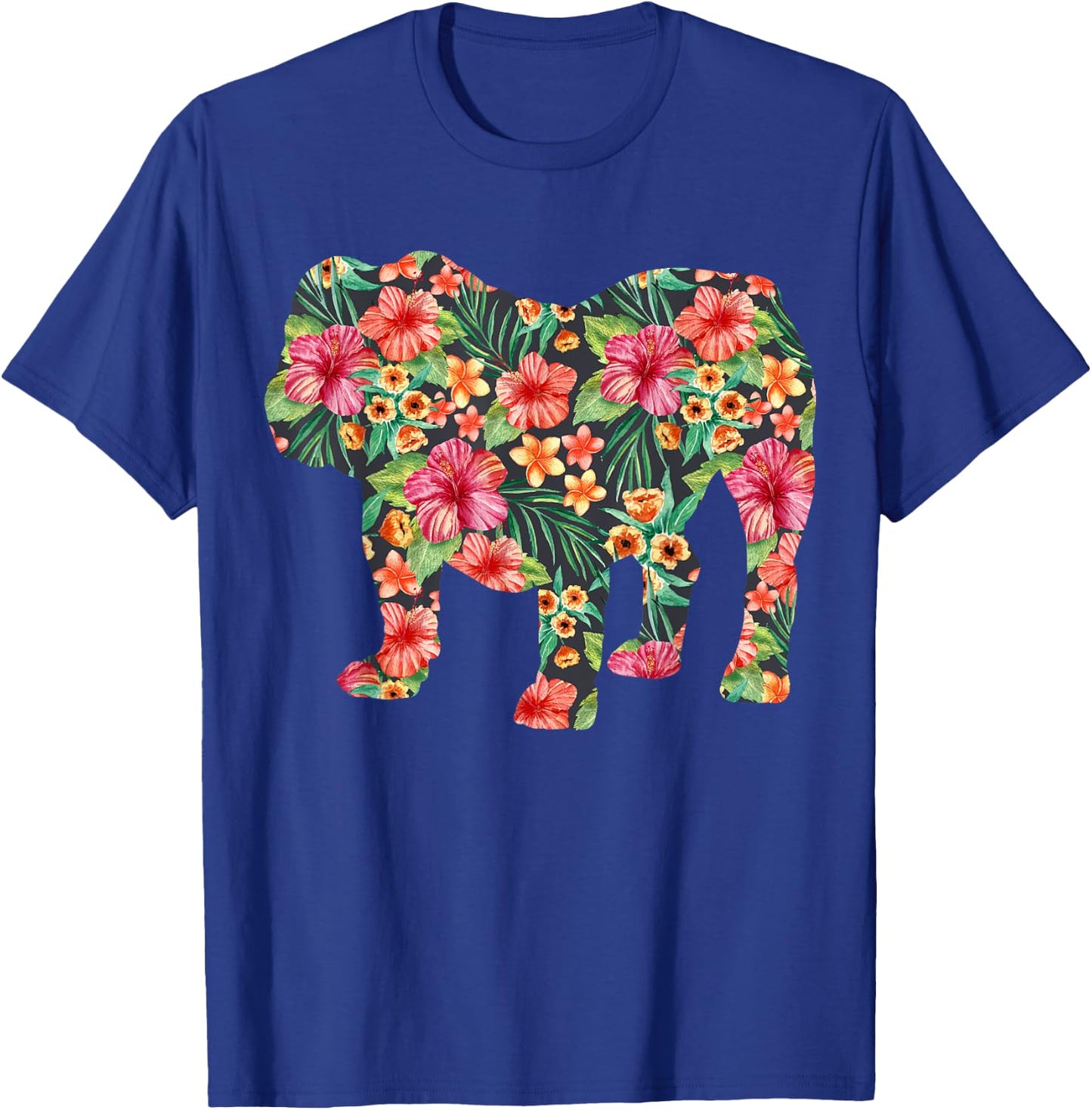 English Bulldog Flower T shirt Dog Silhouette Floral Gift Men Women Girls Kids T-Shirt - T-Shirt | Royal