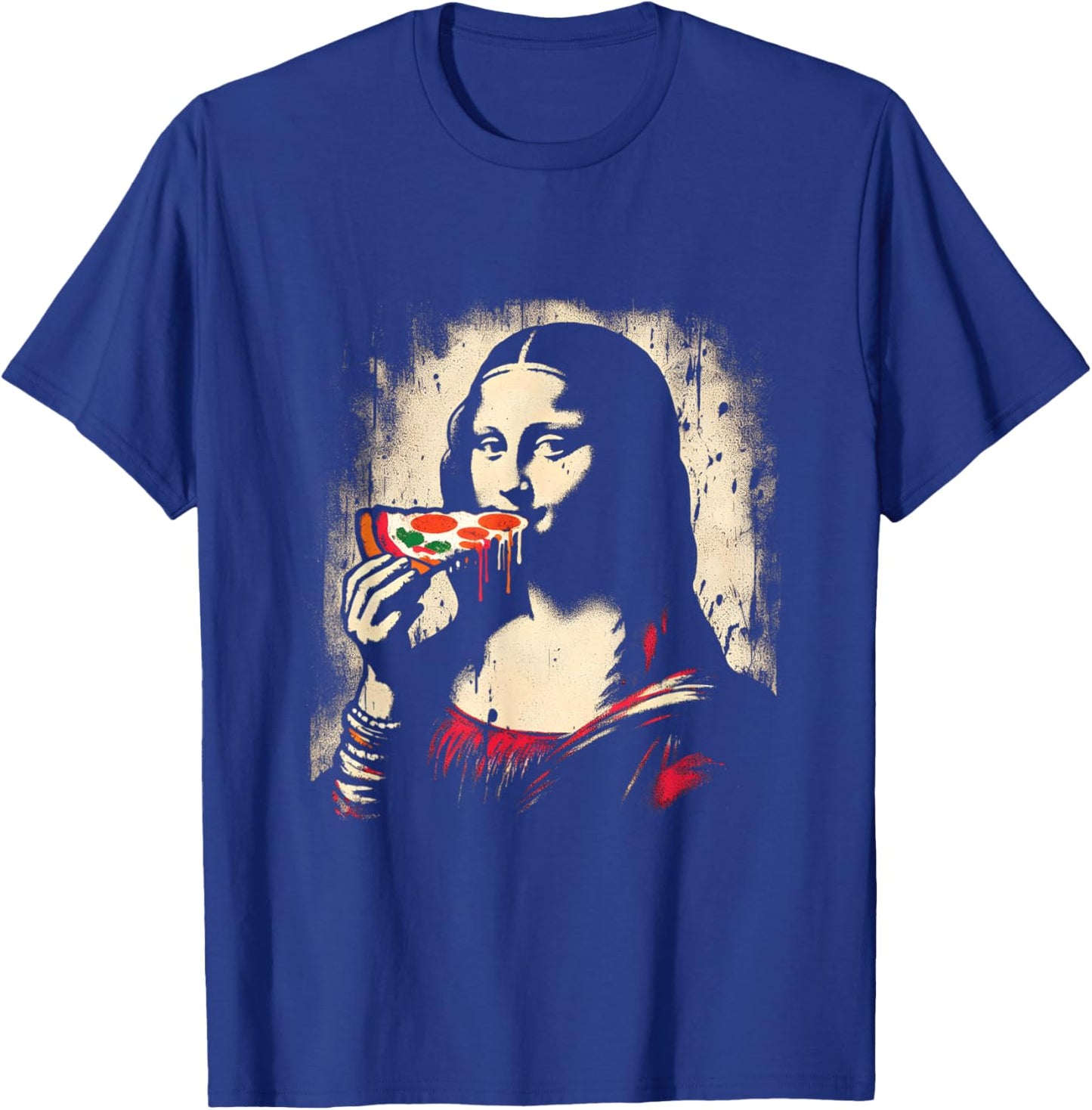 Mona-Lisa Eating Pizza - Funny Graphic Pizza Lover T-Shirt - T-Shirt | Royal