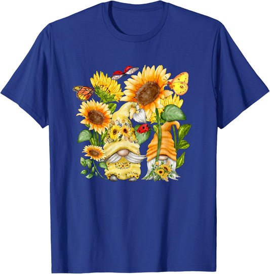 Sunflower Gnome Butterfly & Ladybug Floral Flower T-Shirt - T-Shirt | Royal