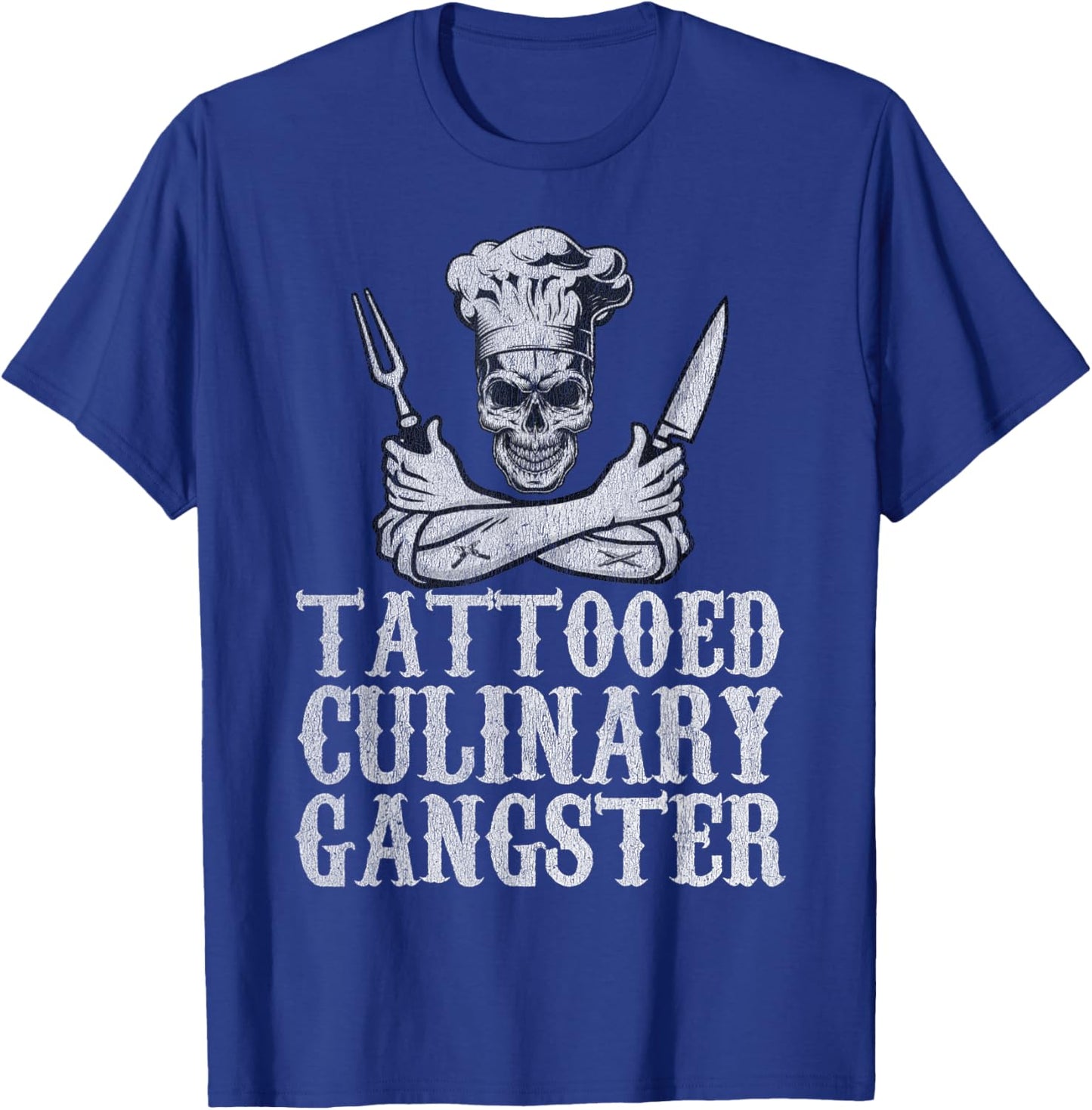 Vintage Tattooed Culinary Gangster Pro Cooking Chef Skull T-Shirt - T-Shirt | Royal