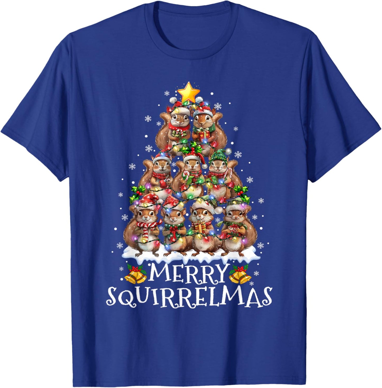 Squirrel Christmas Tree Lights Merry Squirrelmas Santa Xmas T-Shirt - T-Shirt | Royal