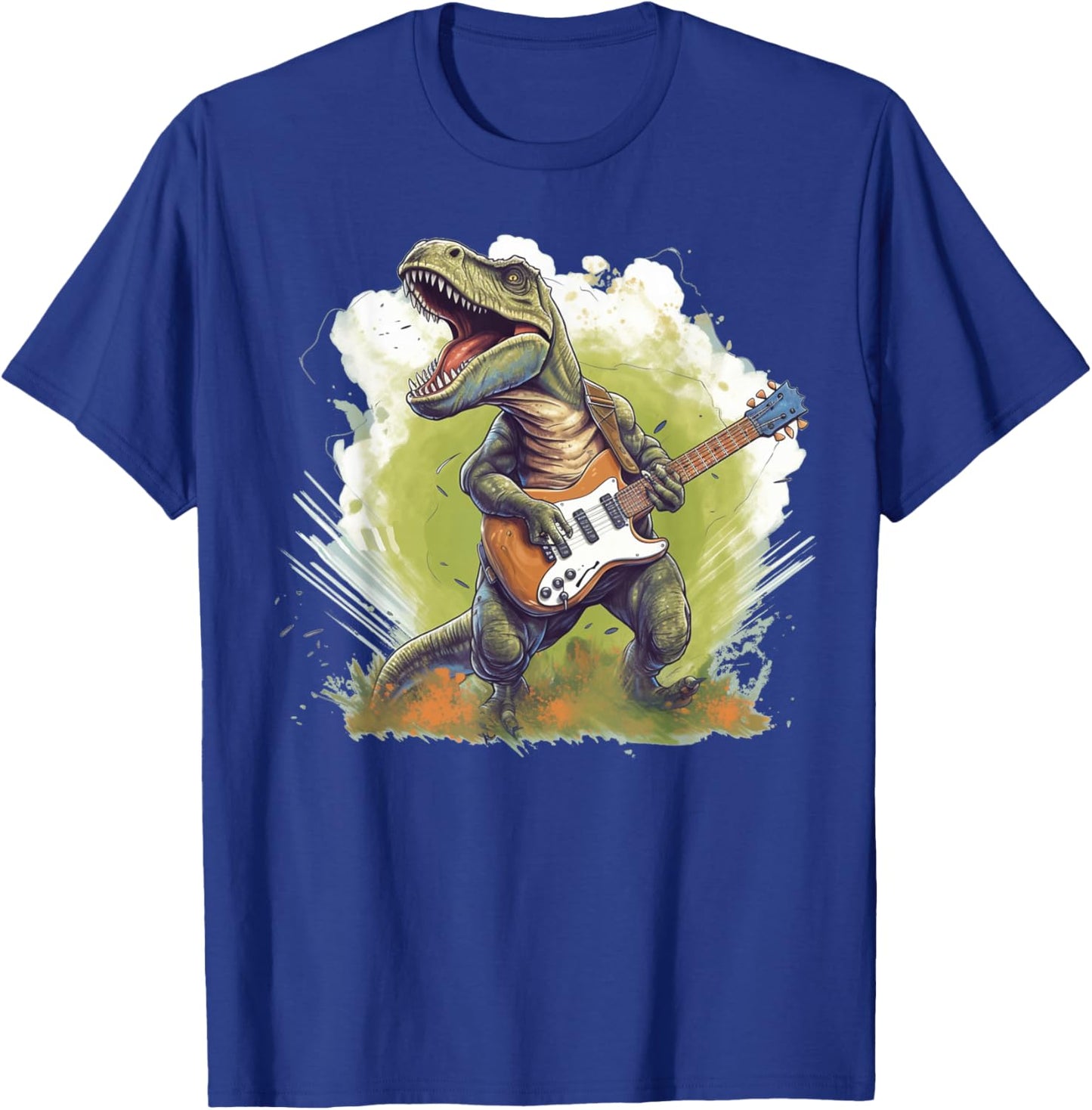 Funny T Rex Dinosaurs with Cool Electric Guitar T-Shirt - T-Shirt | Royal