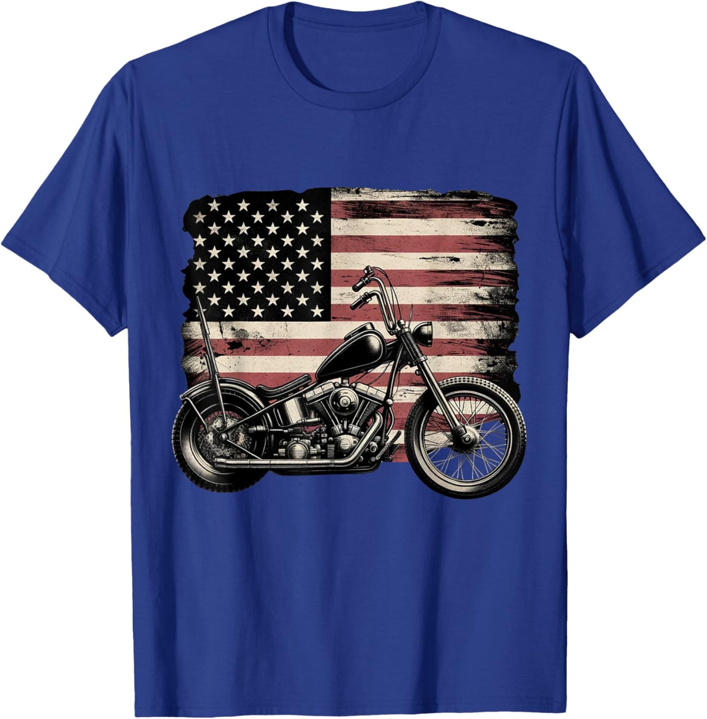 Retro Vintage USA Flag Motorcycle Patriotic America Biker T-Shirt - T-Shirt | Royal