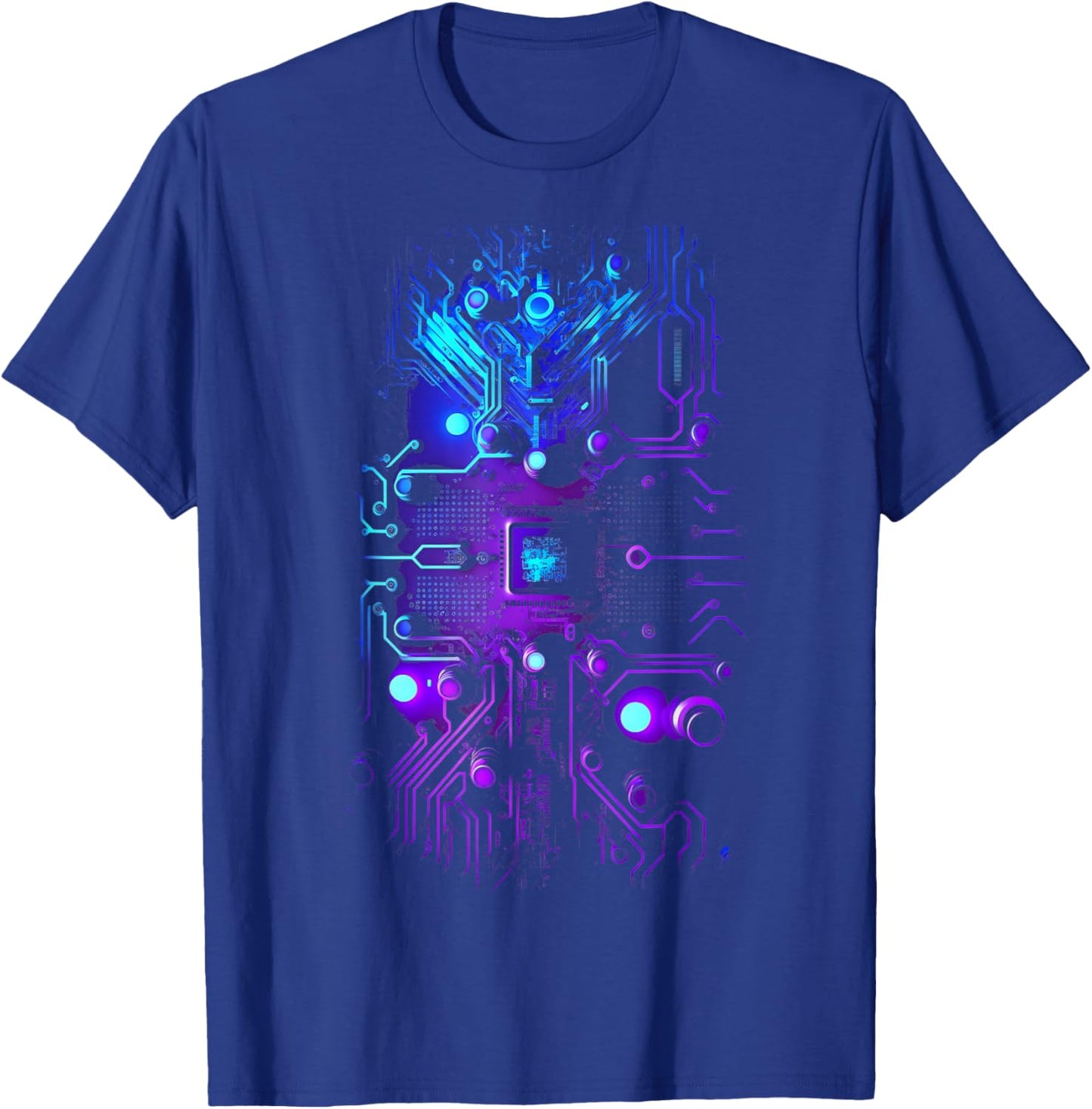 Motherboard Microchip Purple Blue IT Computer Background T-Shirt - T-Shirt | Royal