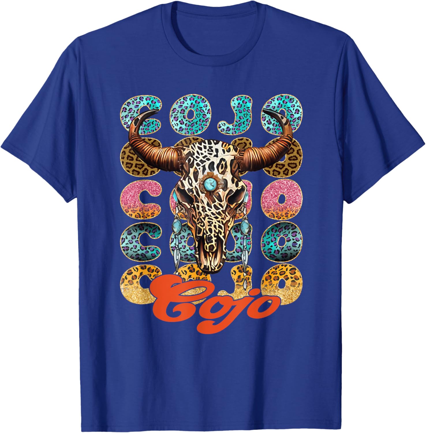 Vintage Rodeo Cojo Western Deserts Bull-Skull Cowhide Cojo T-Shirt - T-Shirt | Royal