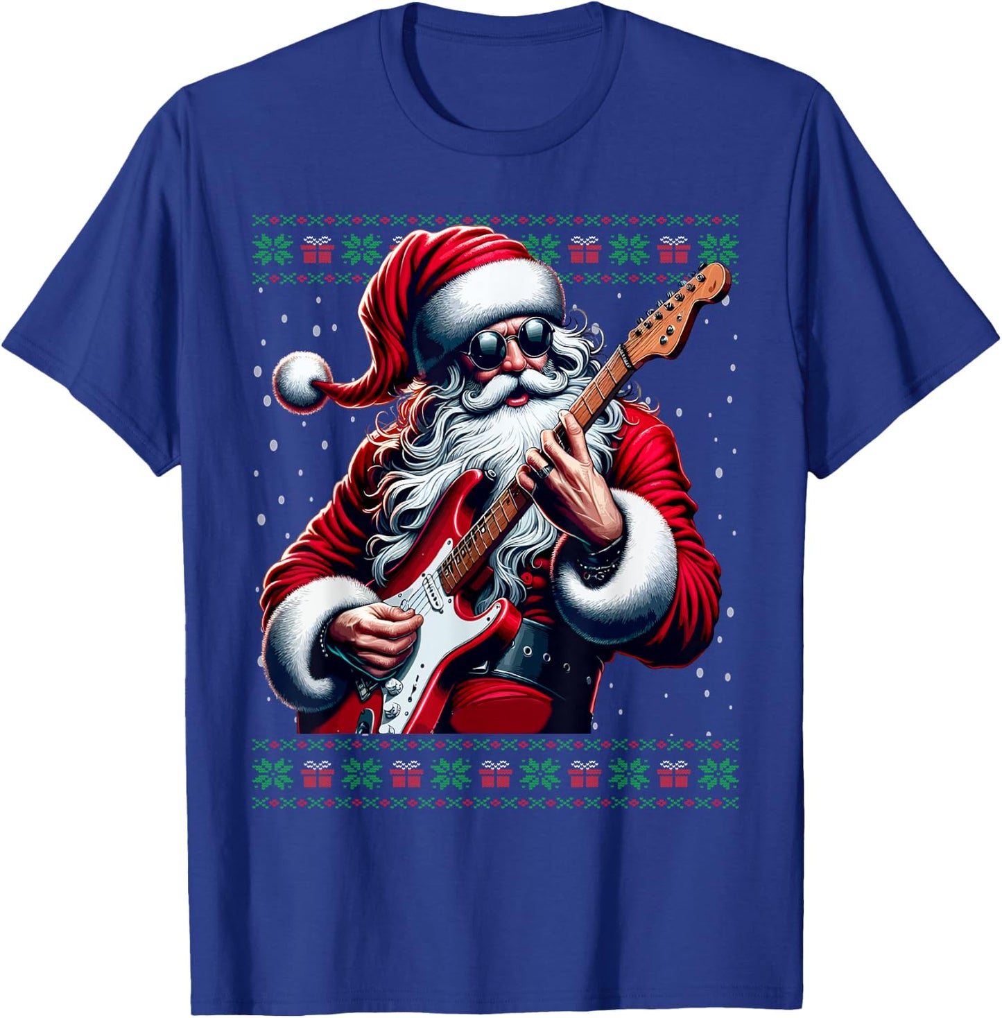 Santa Guitar Musician Guitarist Ugly Christmas Sweater T-Shirt - T-Shirt | Royal