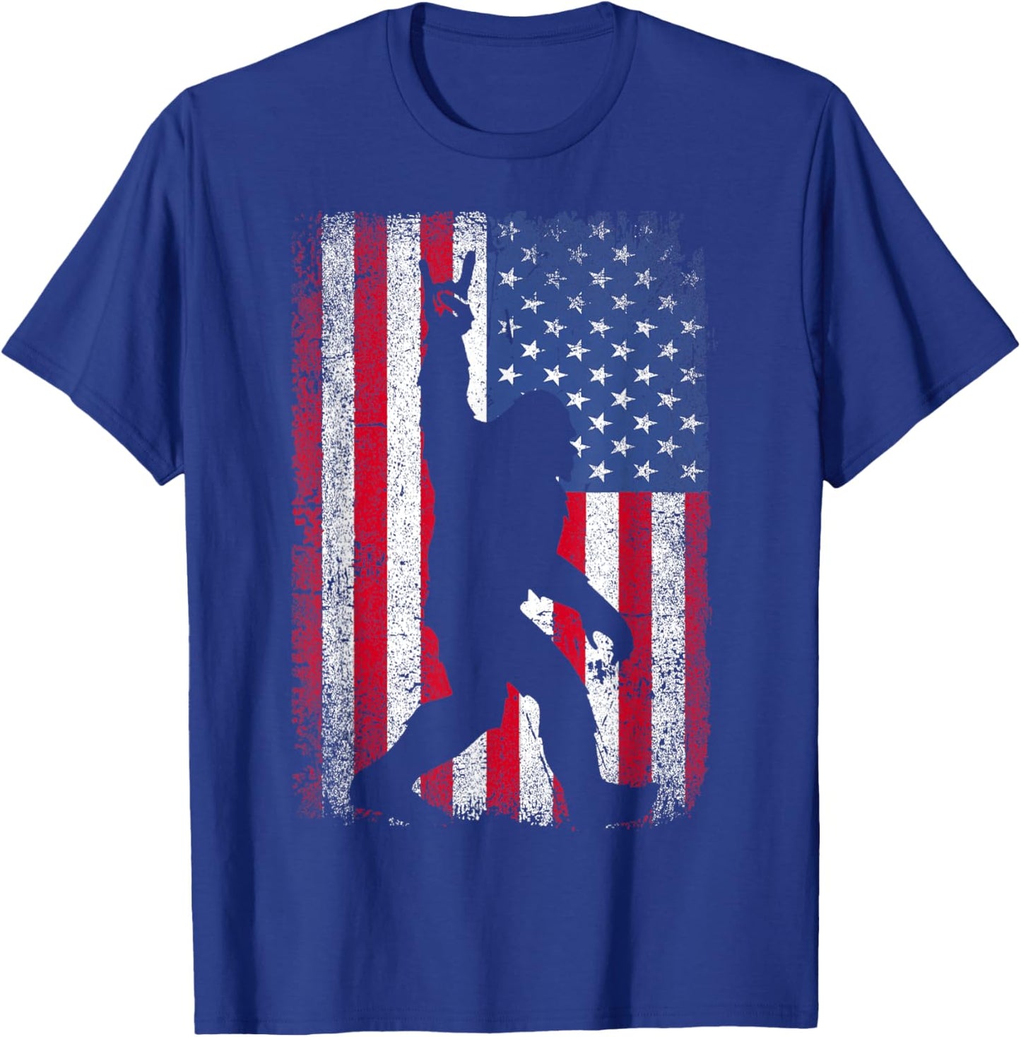 Rock On Bigfoot Sasquatch Loves Patriot American Flag USA T-Shirt - T-Shirt | Royal