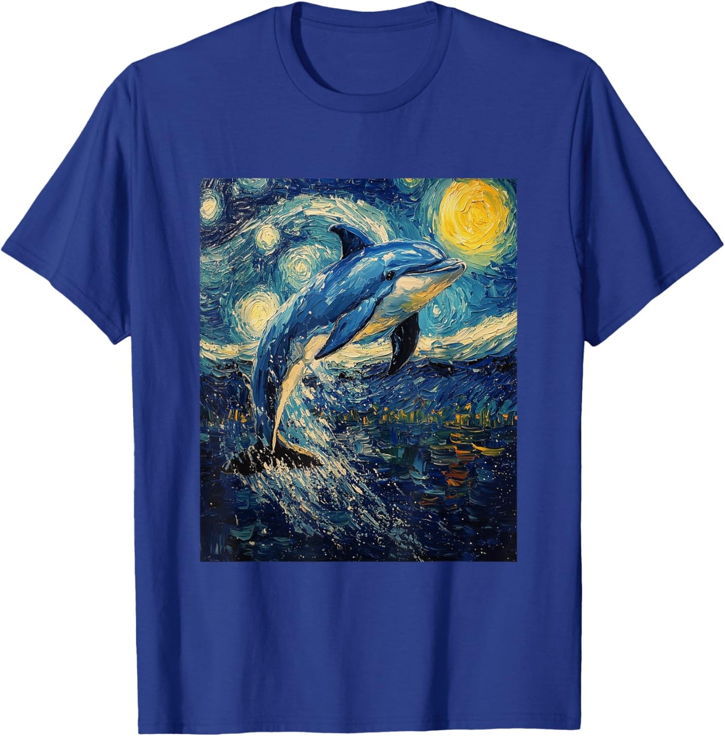 Cute Dolphin - Van Gogh Style - Starry Night Graphic T-Shirt - T-Shirt | Royal