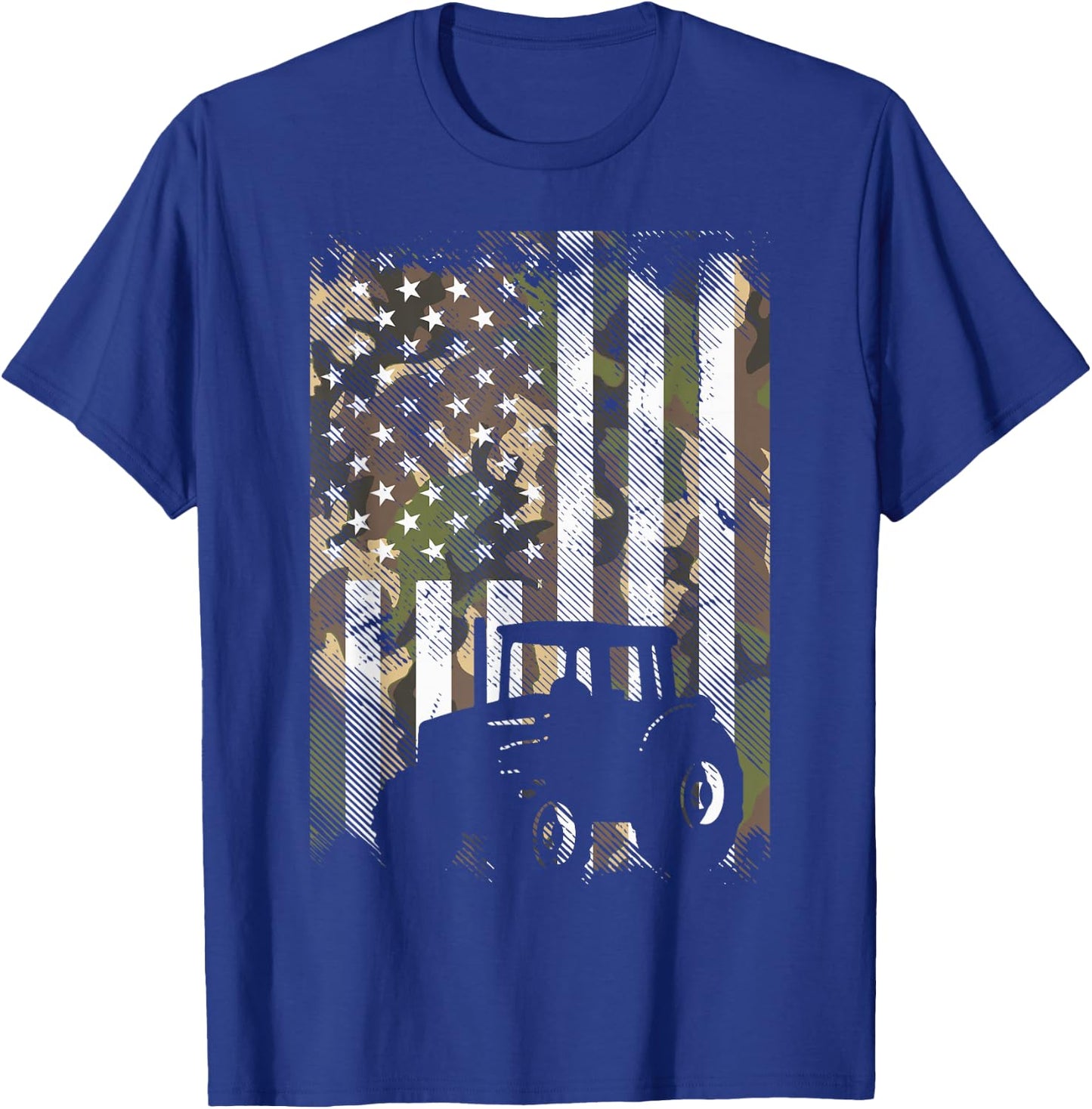 Camo Flag Tractor Vintage Farm Truck Patriotic Farmer Gift T-Shirt - T-Shirt | Royal