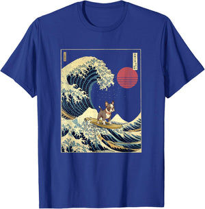 Boston Terrier Japanese Kanagawa Wave Funny Surf Dog T-Shirt - T-Shirt | Royal