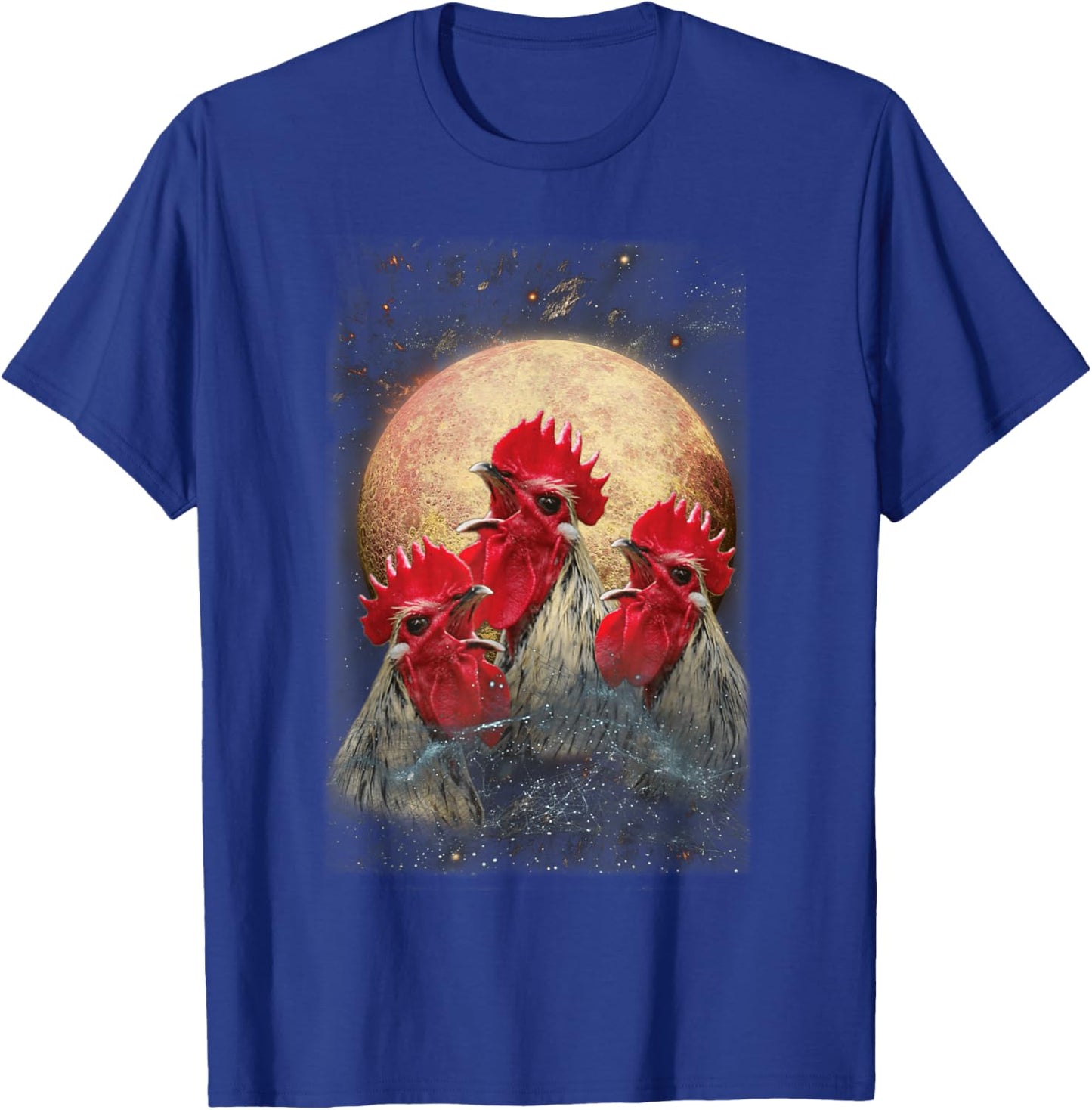 Three Chickens Howling At The Moon Funny Parody Chicken T-Shirt - T-Shirt | Royal