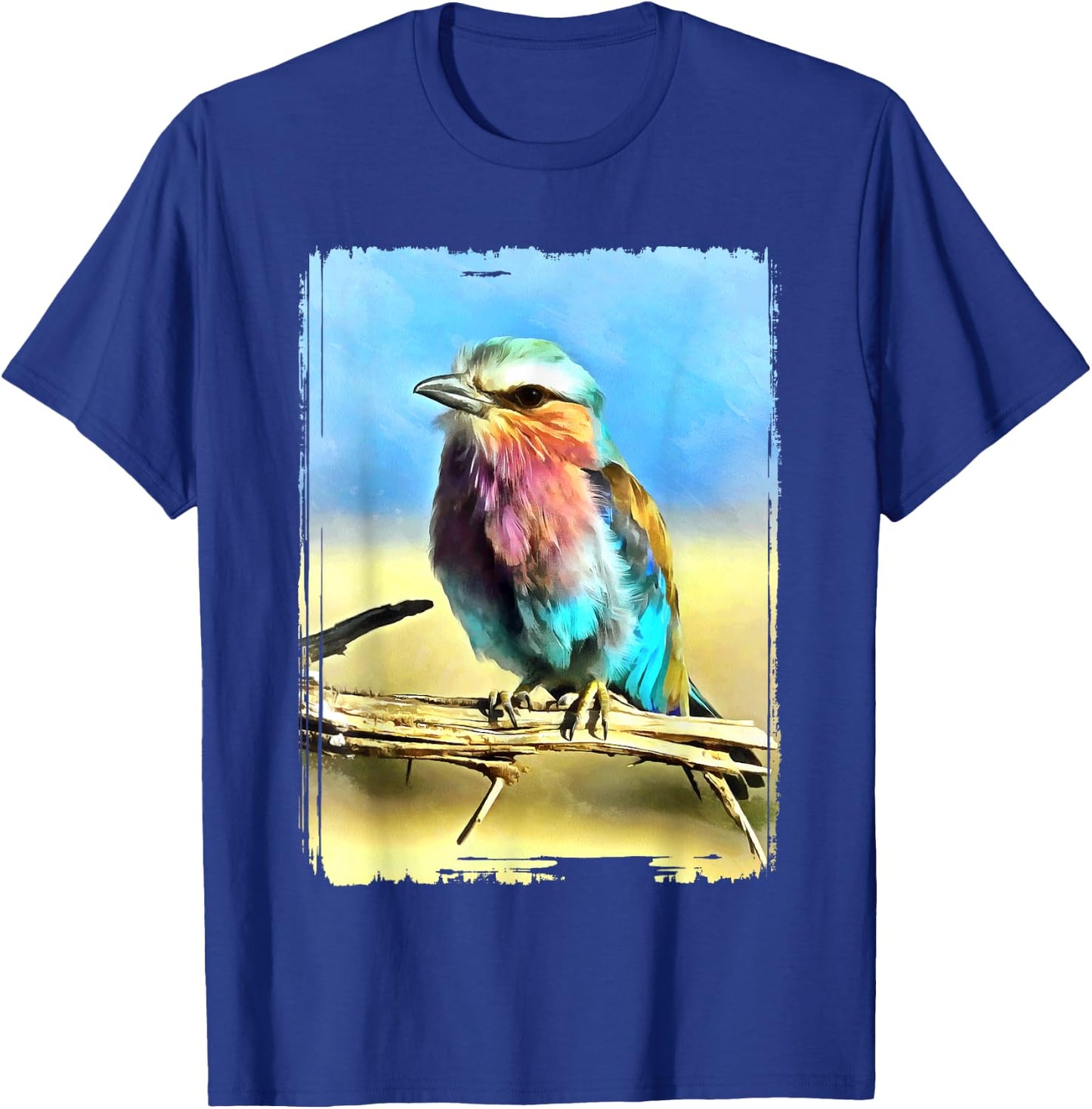 Colorful Bird Wildlife Nature Artistry Canvas Vibrant Lilac Breasted Roller Bird Painting Multicolor -Adult T-Shirt - T-Shirt | Royal