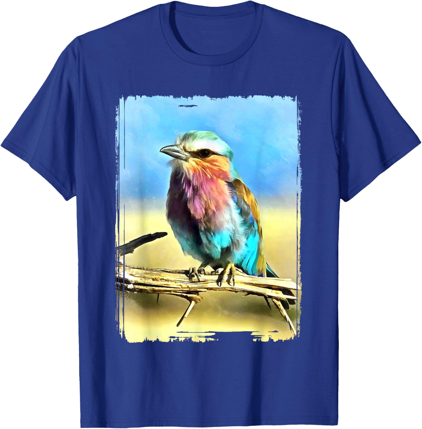 Colorful Bird Wildlife Nature Artistry Canvas Vibrant Lilac Breasted Roller Bird Painting Multicolor -Adult T-Shirt - T-Shirt | Royal