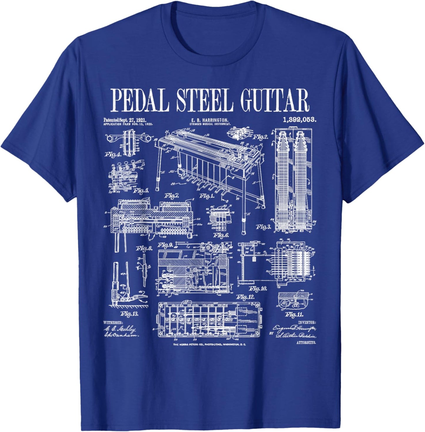 Pedal Steel Guitar Player Guitarist Funny Vintage Patent T-Shirt - T-Shirt | Royal
