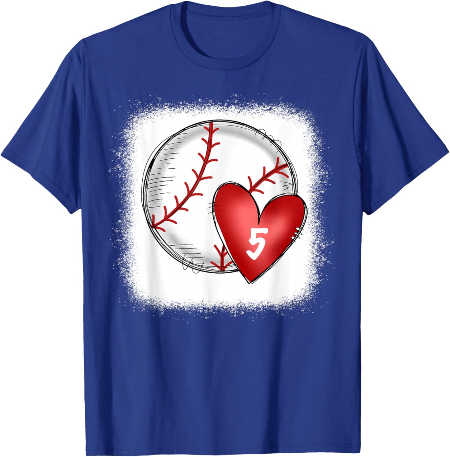Bleached Custom Baseball Mom Number 5 Heart for Mom T-Shirt - T-Shirt | Royal