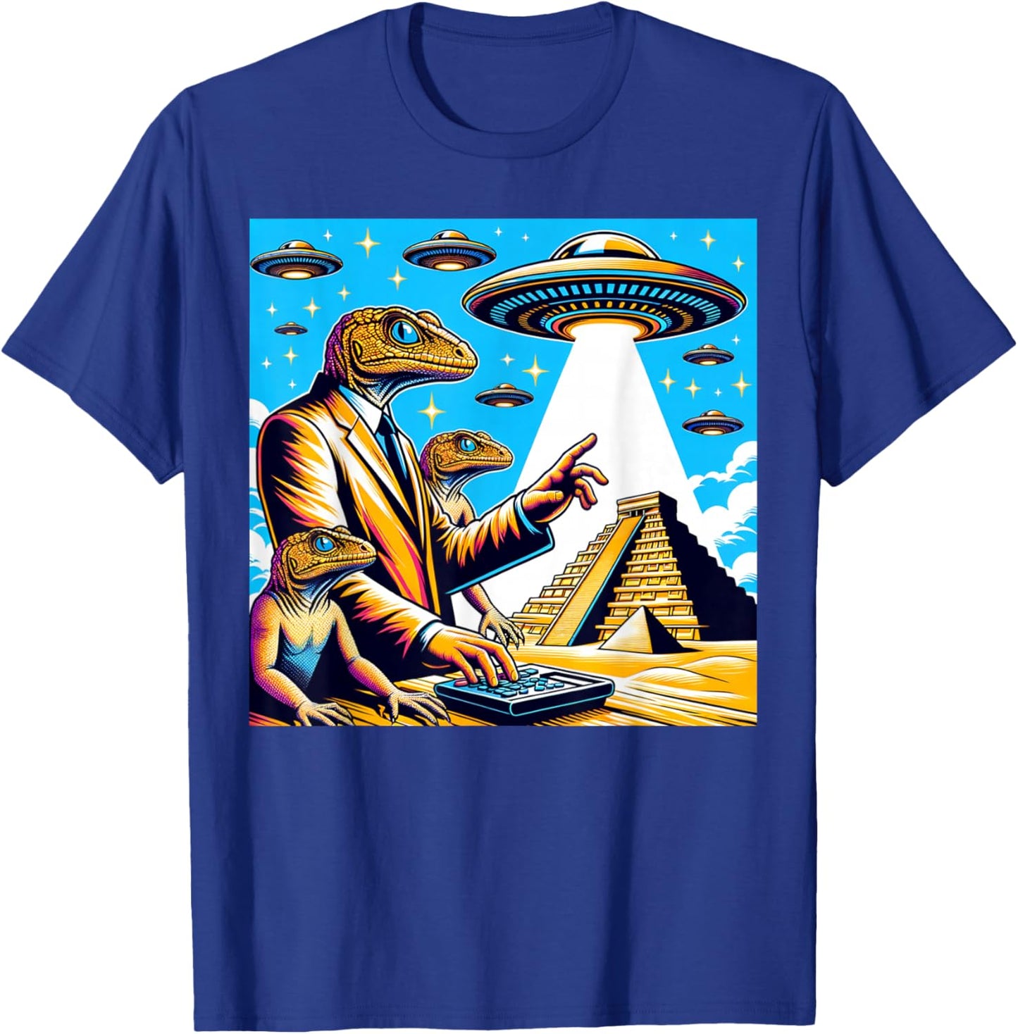 Lizard Conspiracy Theory UFO Chichen Itza Mexican Pyramids T-Shirt - T-Shirt | Royal