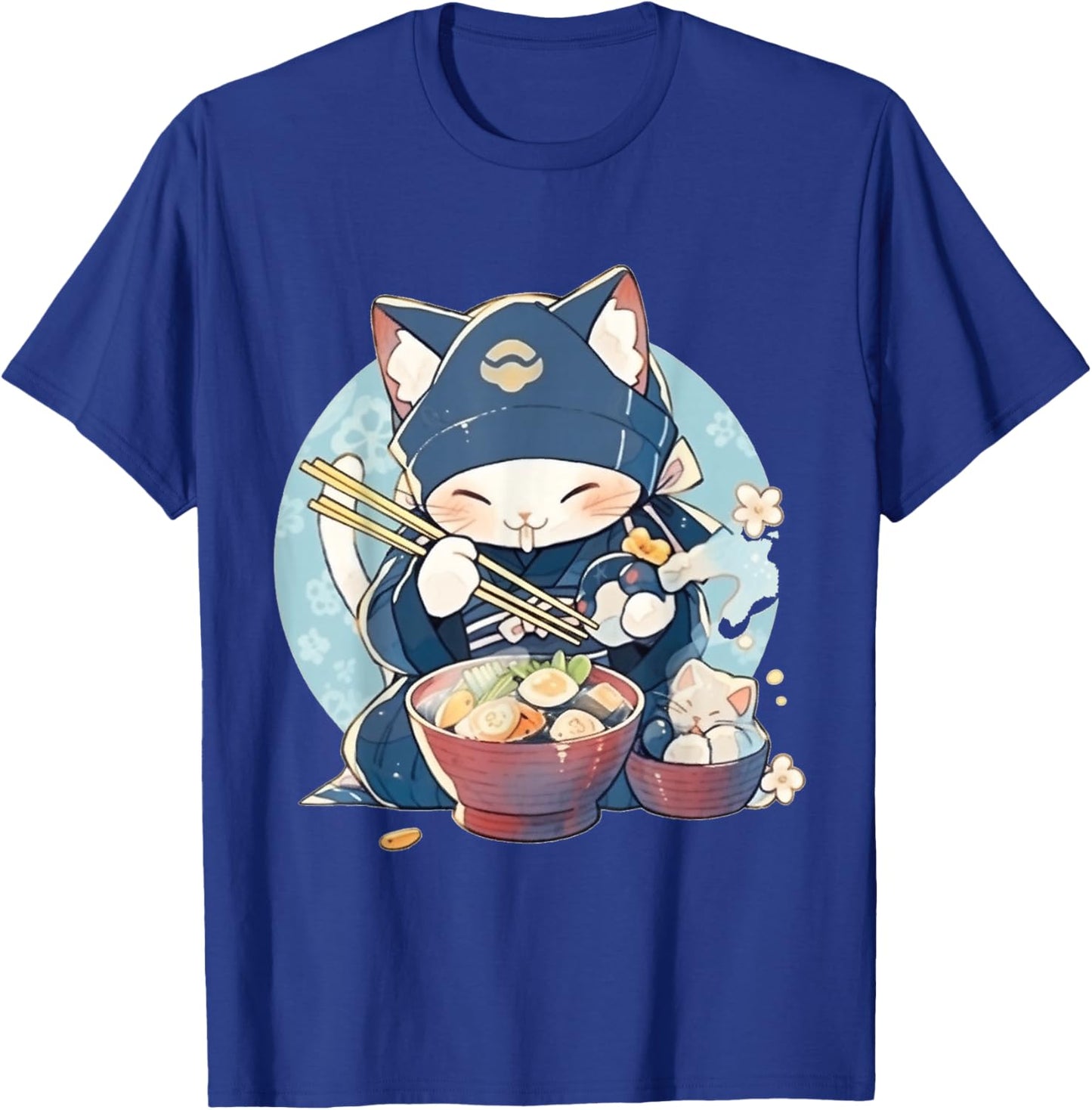 Japanese Art Ramen Cat Ninja Ukiyo-e Anime Style Samurai Cat T-Shirt - T-Shirt | Royal